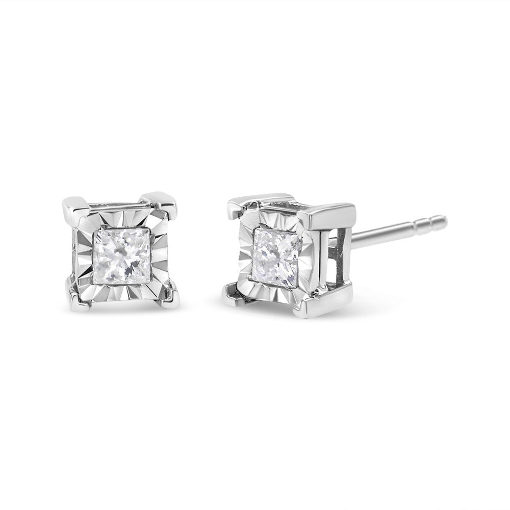 .925 Sterling Silver 1/4 Cttw Miracle Set Princess-cut Diamond Solitaire Stud Earrings (H-I Color, I1-I2 Clarity) - LinkagejewelrydesignLinkagejewelrydesign