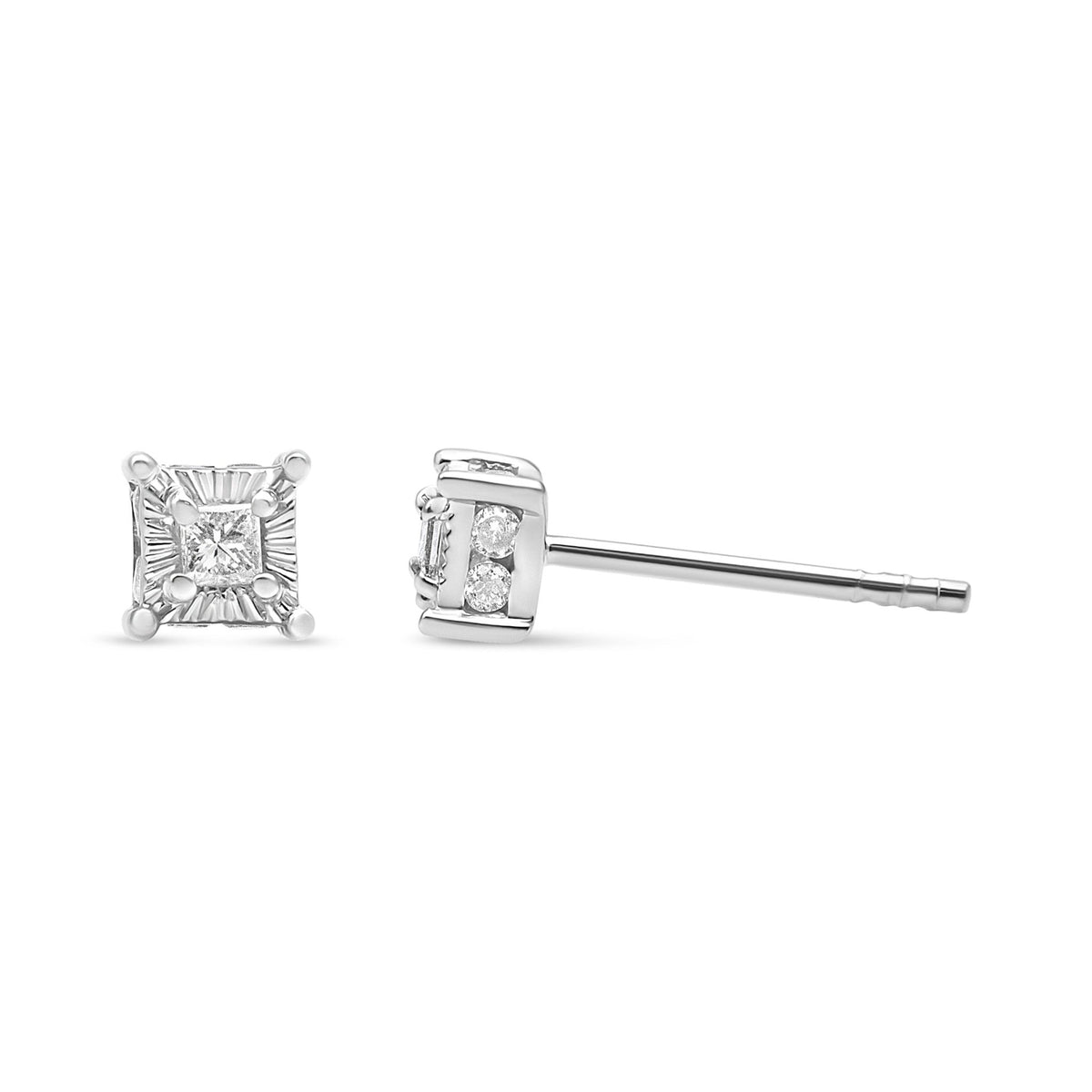 .925 Sterling Silver 1/4 Cttw Miracle Set Princess-Cut Diamond Solitaire Stud Earrings with Hidden Halo (I-J Color, SI2-I1 Clarity) - LinkagejewelrydesignLinkagejewelrydesign