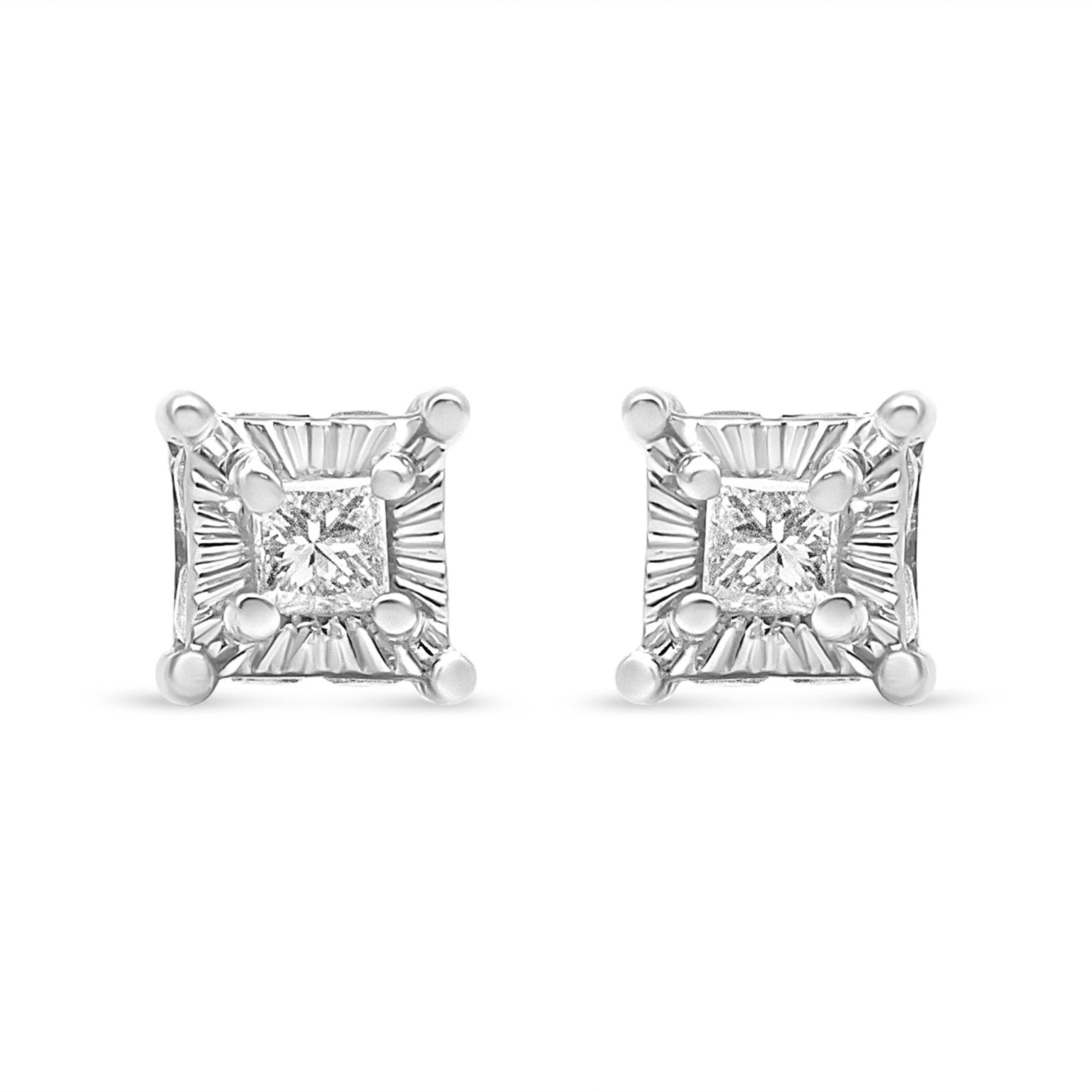 .925 Sterling Silver 1/4 Cttw Miracle Set Princess-Cut Diamond Solitaire Stud Earrings with Hidden Halo (I-J Color, SI2-I1 Clarity) - LinkagejewelrydesignLinkagejewelrydesign