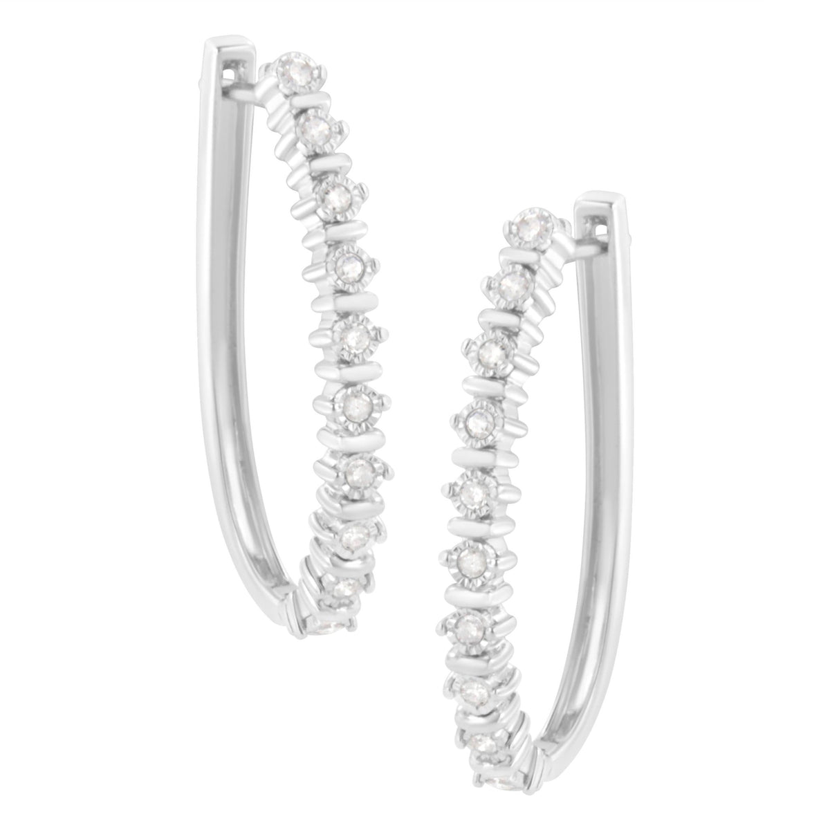 .925 Sterling Silver 1/4 cttw Miracle-Set Round-Cut Diamond Hoop Earring (I-J Color, I2-I3 Clarity) - LinkagejewelrydesignLinkagejewelrydesign