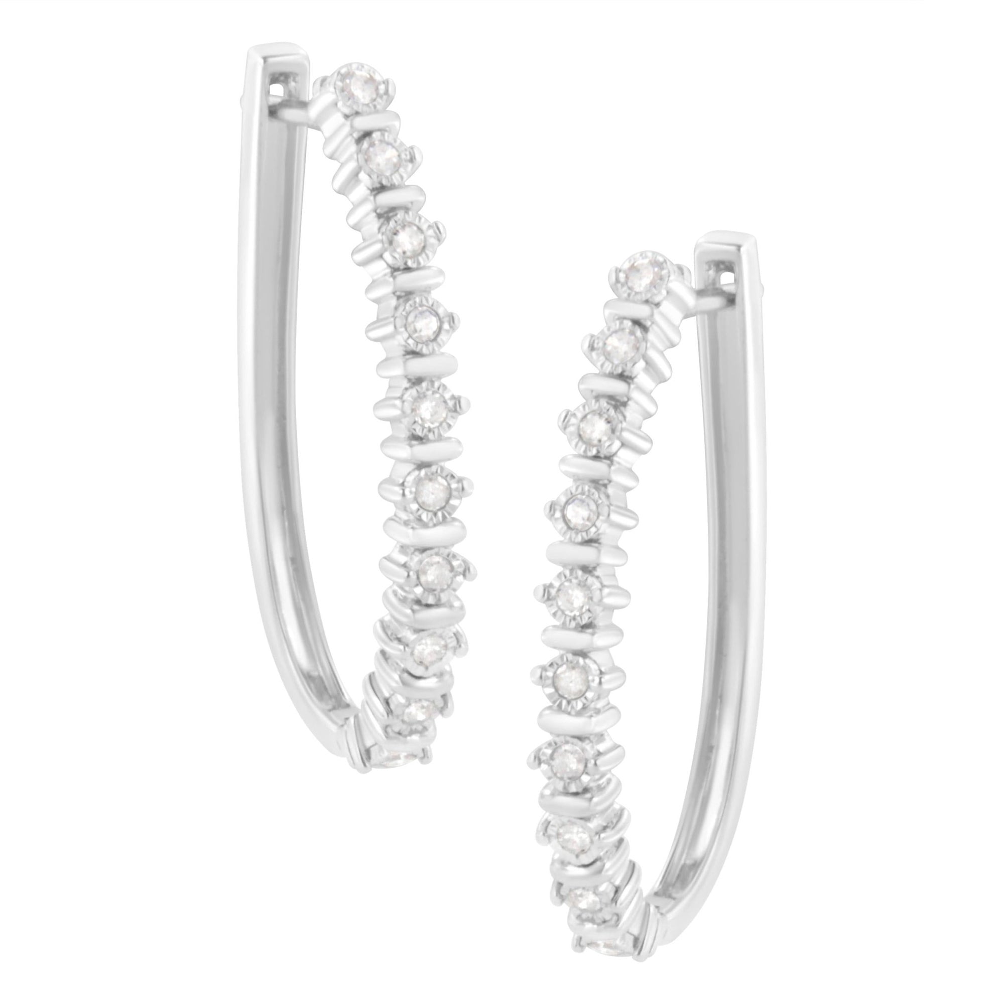 .925 Sterling Silver 1/4 cttw Miracle-Set Round-Cut Diamond Hoop Earring (I-J Color, I2-I3 Clarity) - LinkagejewelrydesignLinkagejewelrydesign