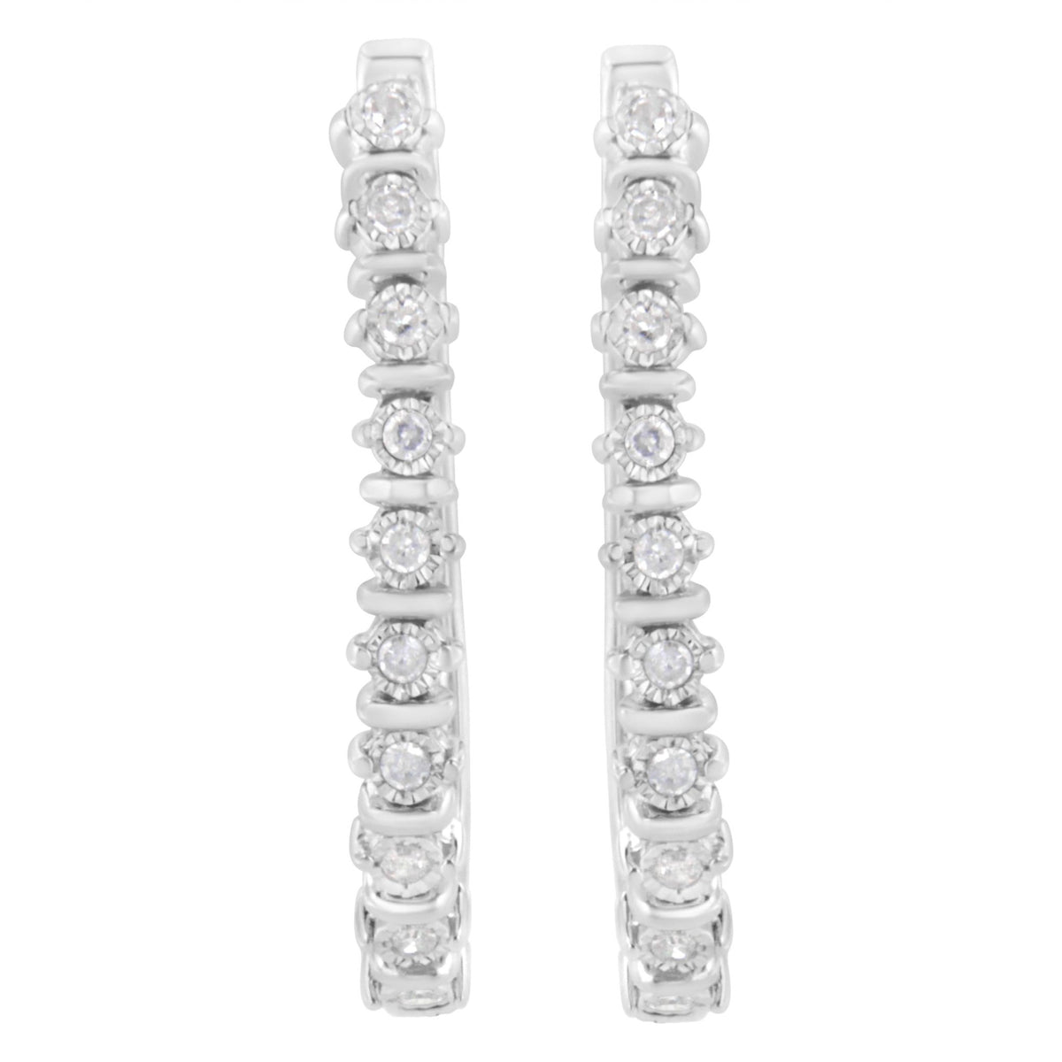.925 Sterling Silver 1/4 cttw Miracle-Set Round-Cut Diamond Hoop Earring (I-J Color, I2-I3 Clarity) - LinkagejewelrydesignLinkagejewelrydesign