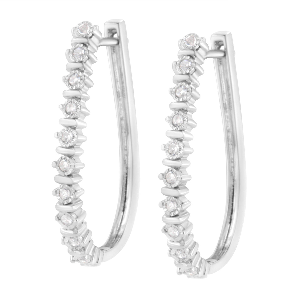 .925 Sterling Silver 1/4 cttw Miracle-Set Round-Cut Diamond Hoop Earring (I-J Color, I2-I3 Clarity) - LinkagejewelrydesignLinkagejewelrydesign