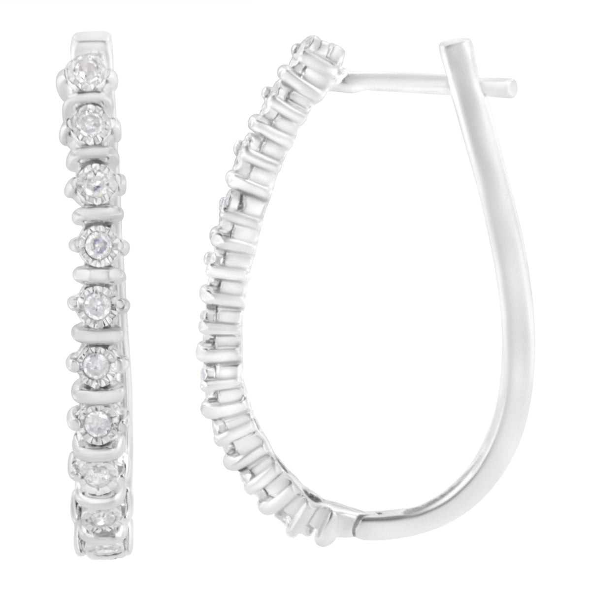 .925 Sterling Silver 1/4 cttw Miracle-Set Round-Cut Diamond Hoop Earring (I-J Color, I2-I3 Clarity) - LinkagejewelrydesignLinkagejewelrydesign