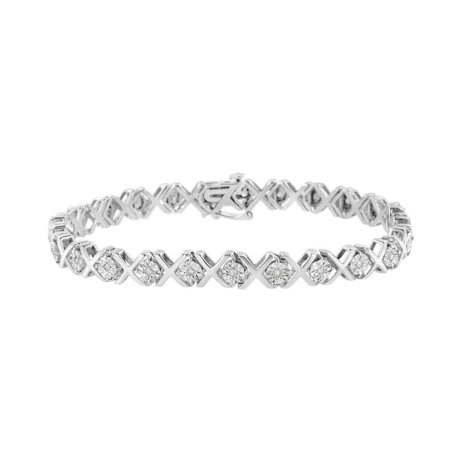 .925 Sterling Silver 1/4 Cttw Miracle-Set Round Cut Diamond "X" Link Bracelet (I-J Color, I3 Clarity) - Size 7.25" - LinkagejewelrydesignLinkagejewelrydesign