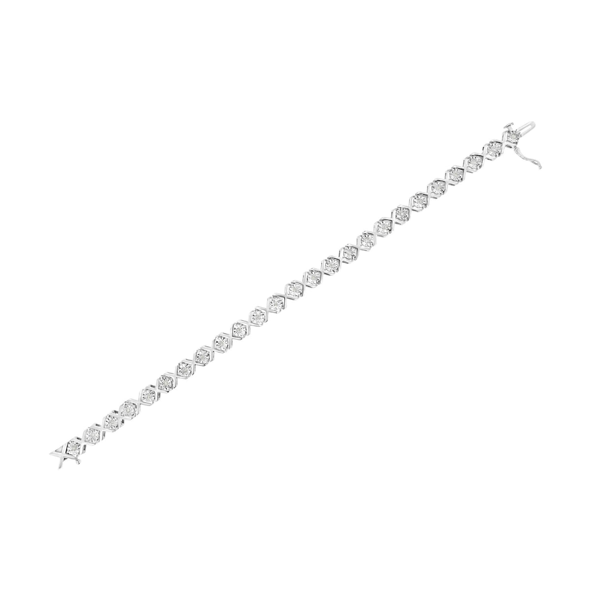 .925 Sterling Silver 1/4 Cttw Miracle-Set Round Cut Diamond "X" Link Bracelet (I-J Color, I3 Clarity) - Size 7.25" - LinkagejewelrydesignLinkagejewelrydesign