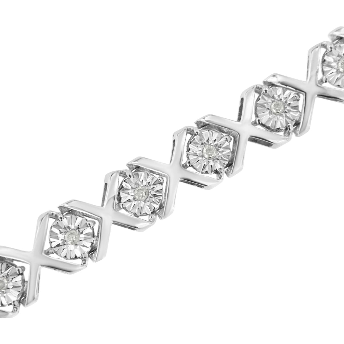 .925 Sterling Silver 1/4 Cttw Miracle-Set Round Cut Diamond "X" Link Bracelet (I-J Color, I3 Clarity) - Size 7.25" - LinkagejewelrydesignLinkagejewelrydesign