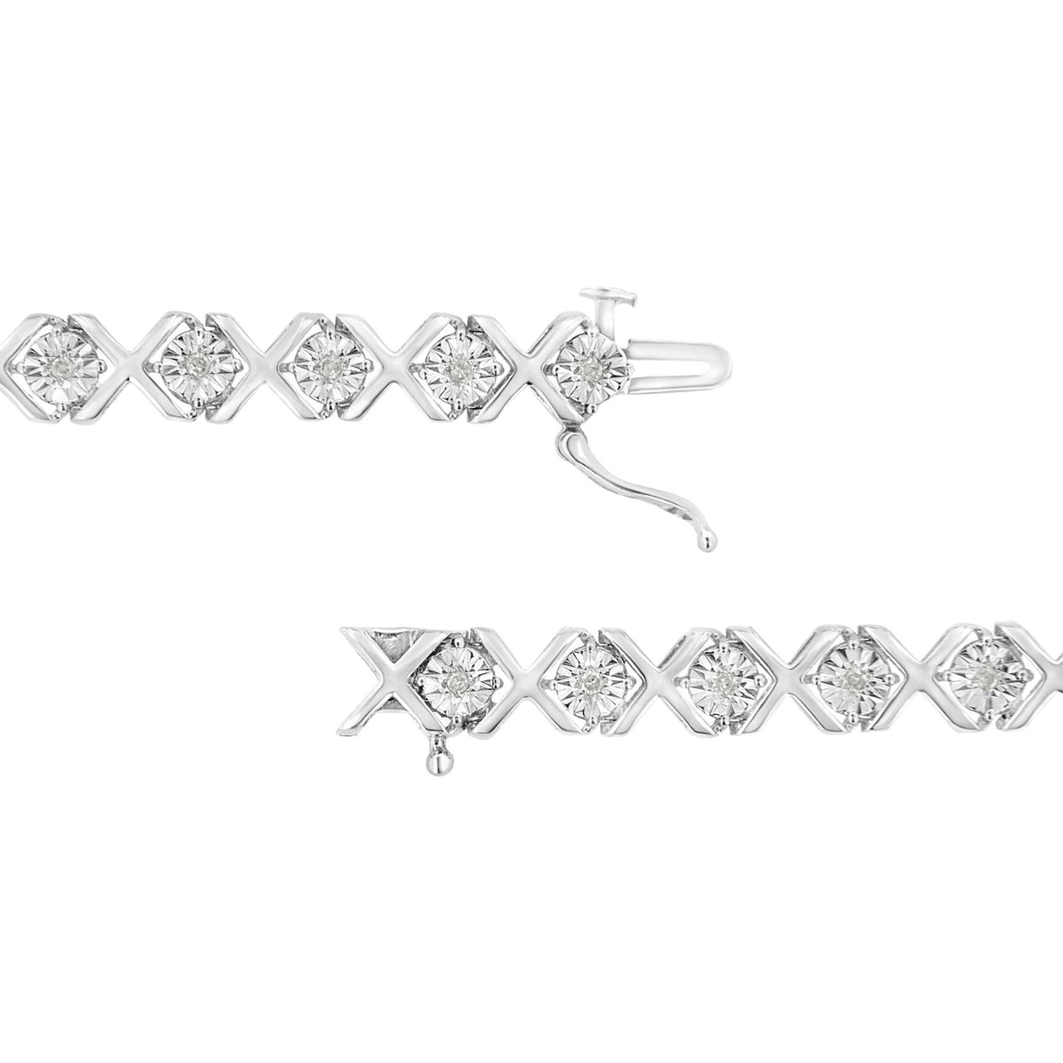 .925 Sterling Silver 1/4 Cttw Miracle-Set Round Cut Diamond "X" Link Bracelet (I-J Color, I3 Clarity) - Size 7.25" - LinkagejewelrydesignLinkagejewelrydesign