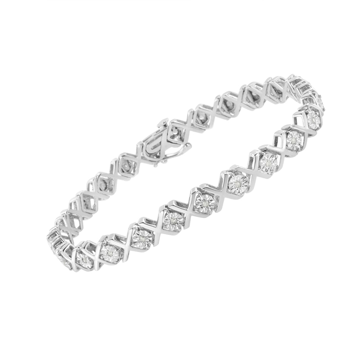 .925 Sterling Silver 1/4 Cttw Miracle-Set Round Cut Diamond "X" Link Bracelet (I-J Color, I3 Clarity) - Size 7.25" - LinkagejewelrydesignLinkagejewelrydesign