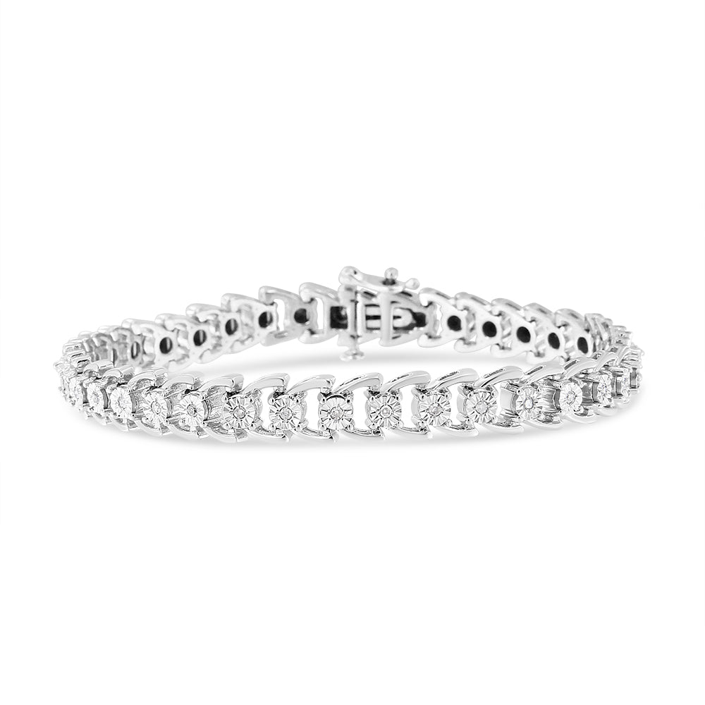 .925 Sterling Silver 1/4 Cttw Miracle Set Round Diamond Composite Open Linked Composite Line Bracelet (I-J Color, I3-Promo Clarity) - 7.5" - LinkagejewelrydesignLinkagejewelrydesign
