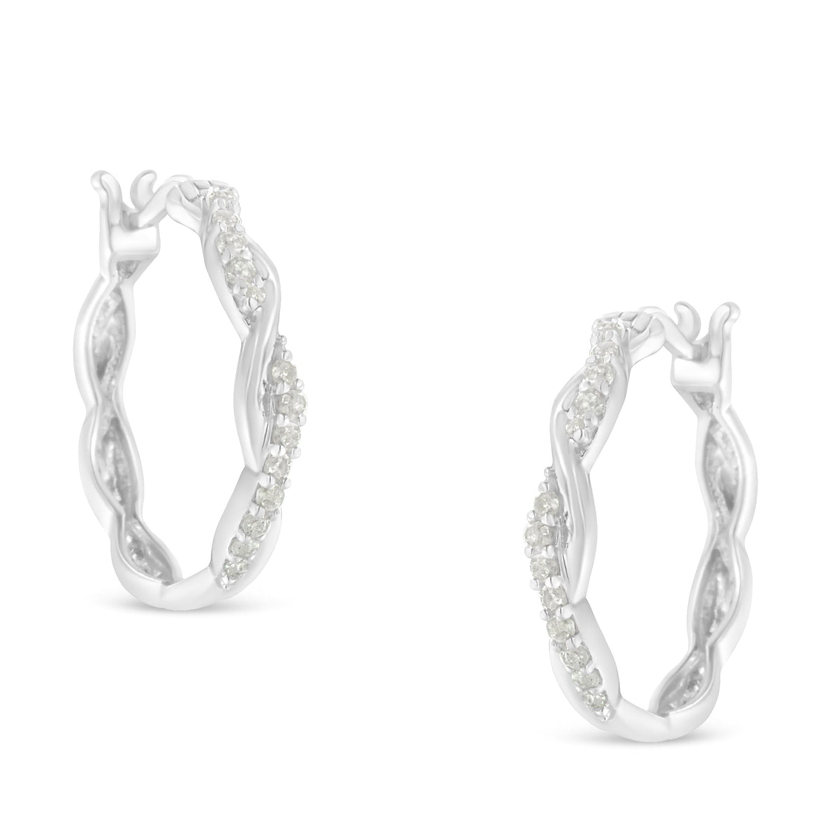 .925 Sterling-Silver 1/4 cttw Pave Set Diamond Twisted Spiral Hoop Earring (I-J Color, I3 Clarity) - LinkagejewelrydesignLinkagejewelrydesign