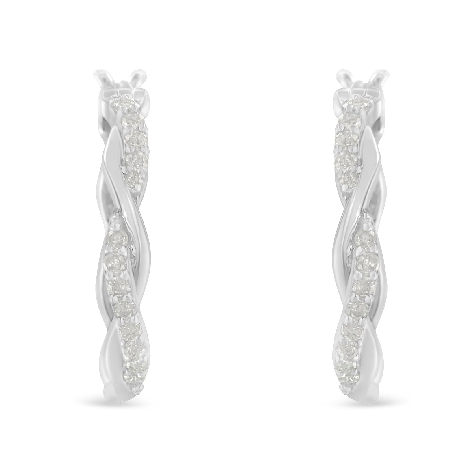 .925 Sterling-Silver 1/4 cttw Pave Set Diamond Twisted Spiral Hoop Earring (I-J Color, I3 Clarity) - LinkagejewelrydesignLinkagejewelrydesign