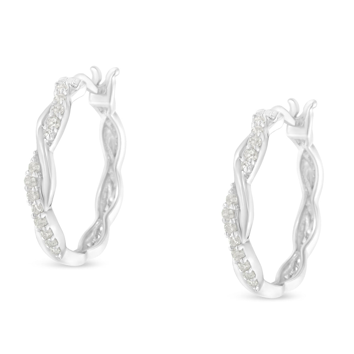 .925 Sterling-Silver 1/4 cttw Pave Set Diamond Twisted Spiral Hoop Earring (I-J Color, I3 Clarity) - LinkagejewelrydesignLinkagejewelrydesign