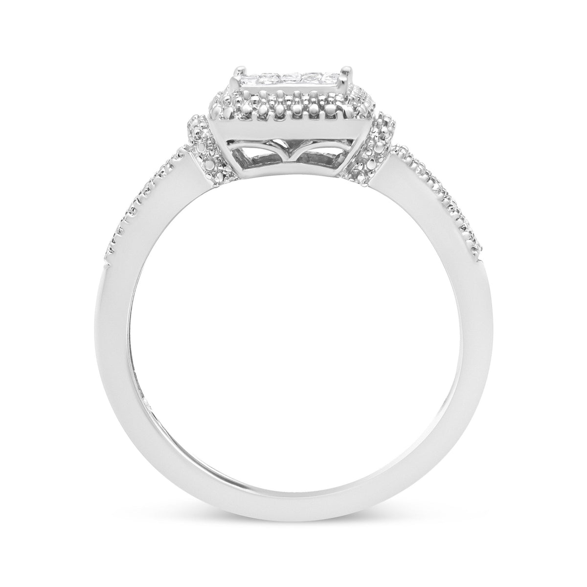 .925 Sterling Silver 1/4 Cttw Princess-cut Diamond Composite Ring with Beaded Halo (H-I Color, SI1-SI2 Clarity) - Size 7 - LinkagejewelrydesignLinkagejewelrydesign