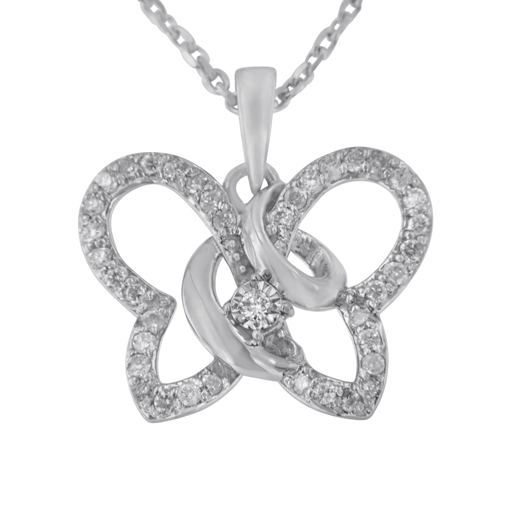 .925 Sterling Silver 1/4 cttw Prong-Set Diamond Butterfly 18" Pendant Necklace (H-I Color, I1-I2 Clarity) - LinkagejewelrydesignLinkagejewelrydesign