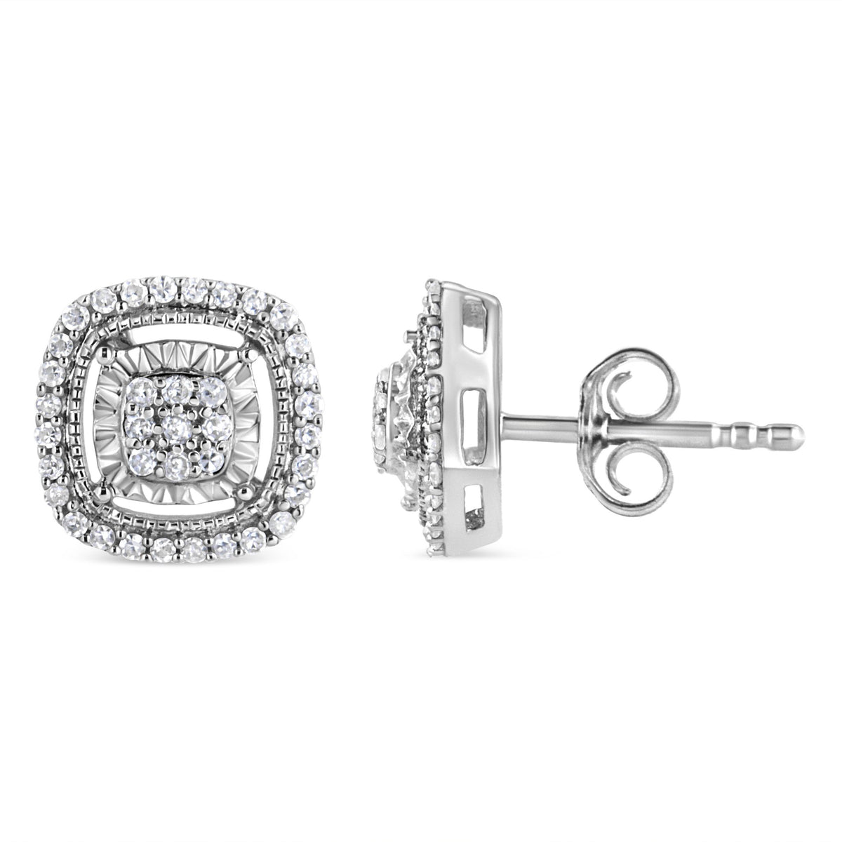 .925 Sterling Silver 1/4 Cttw Prong Set Round-Cut Diamond Cluster in Square Frame Stud Earring (I-J Color, I2-I3 Clarity) - LinkagejewelrydesignLinkagejewelrydesign