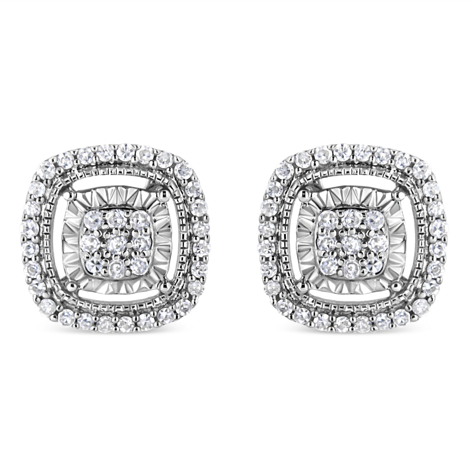 .925 Sterling Silver 1/4 Cttw Prong Set Round-Cut Diamond Cluster in Square Frame Stud Earring (I-J Color, I2-I3 Clarity) - LinkagejewelrydesignLinkagejewelrydesign
