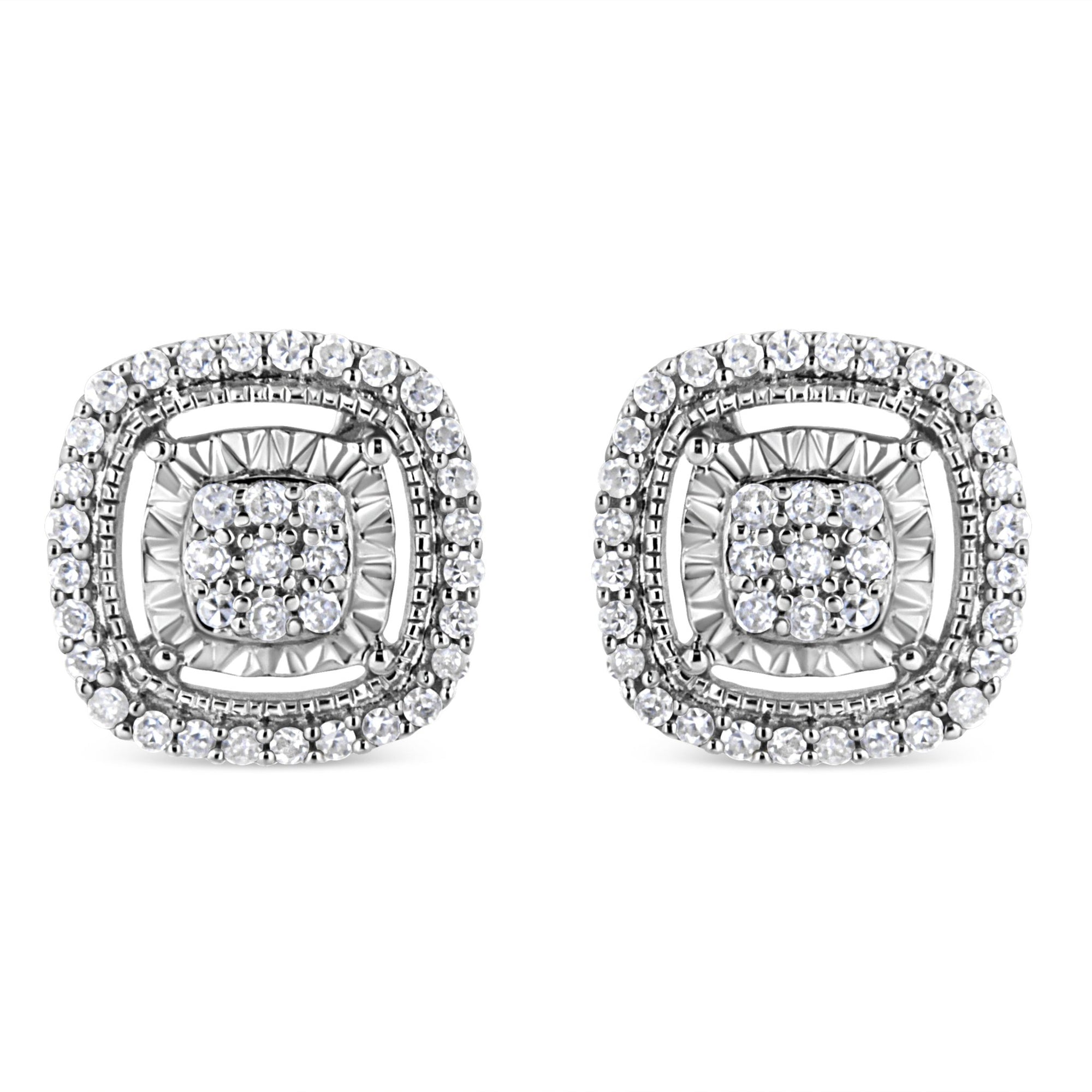 .925 Sterling Silver 1/4 Cttw Prong Set Round-Cut Diamond Cluster in Square Frame Stud Earring (I-J Color, I2-I3 Clarity) - LinkagejewelrydesignLinkagejewelrydesign