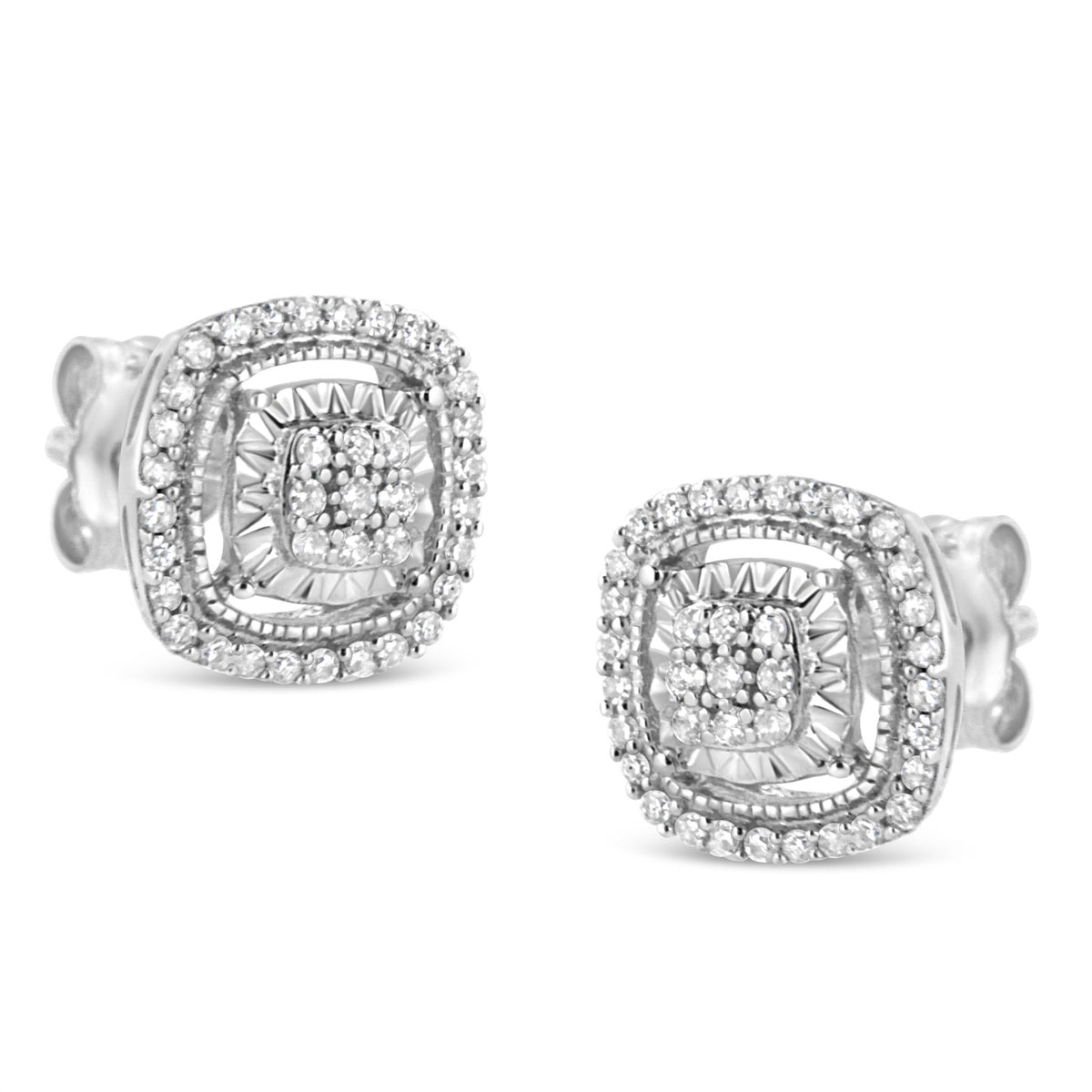 .925 Sterling Silver 1/4 Cttw Prong Set Round-Cut Diamond Cluster in Square Frame Stud Earring (I-J Color, I2-I3 Clarity) - LinkagejewelrydesignLinkagejewelrydesign