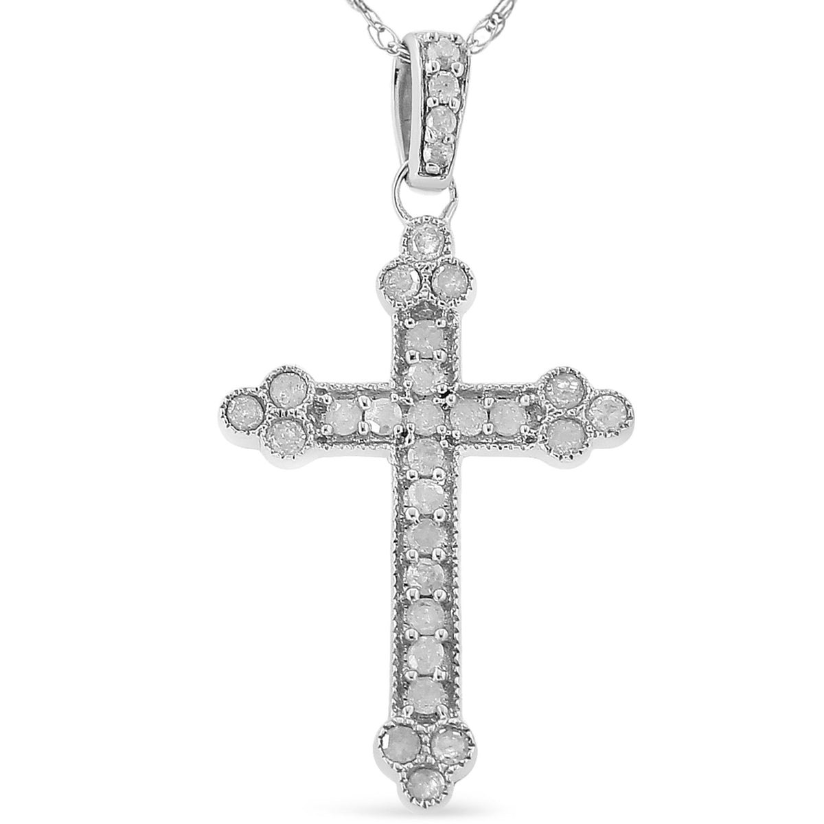 .925 Sterling Silver 1/4 Cttw Prong Set Round-Cut Diamond Cross 18&quot; Pendant Necklace - (I-J Color, I3-Promo Quality) - LinkagejewelrydesignLinkagejewelrydesign