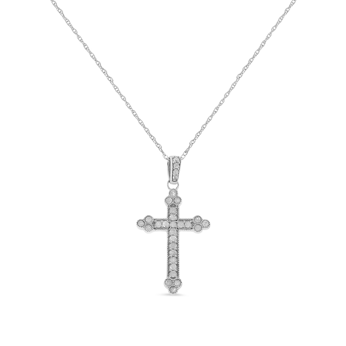 .925 Sterling Silver 1/4 Cttw Prong Set Round-Cut Diamond Cross 18&quot; Pendant Necklace - (I-J Color, I3-Promo Quality) - LinkagejewelrydesignLinkagejewelrydesign