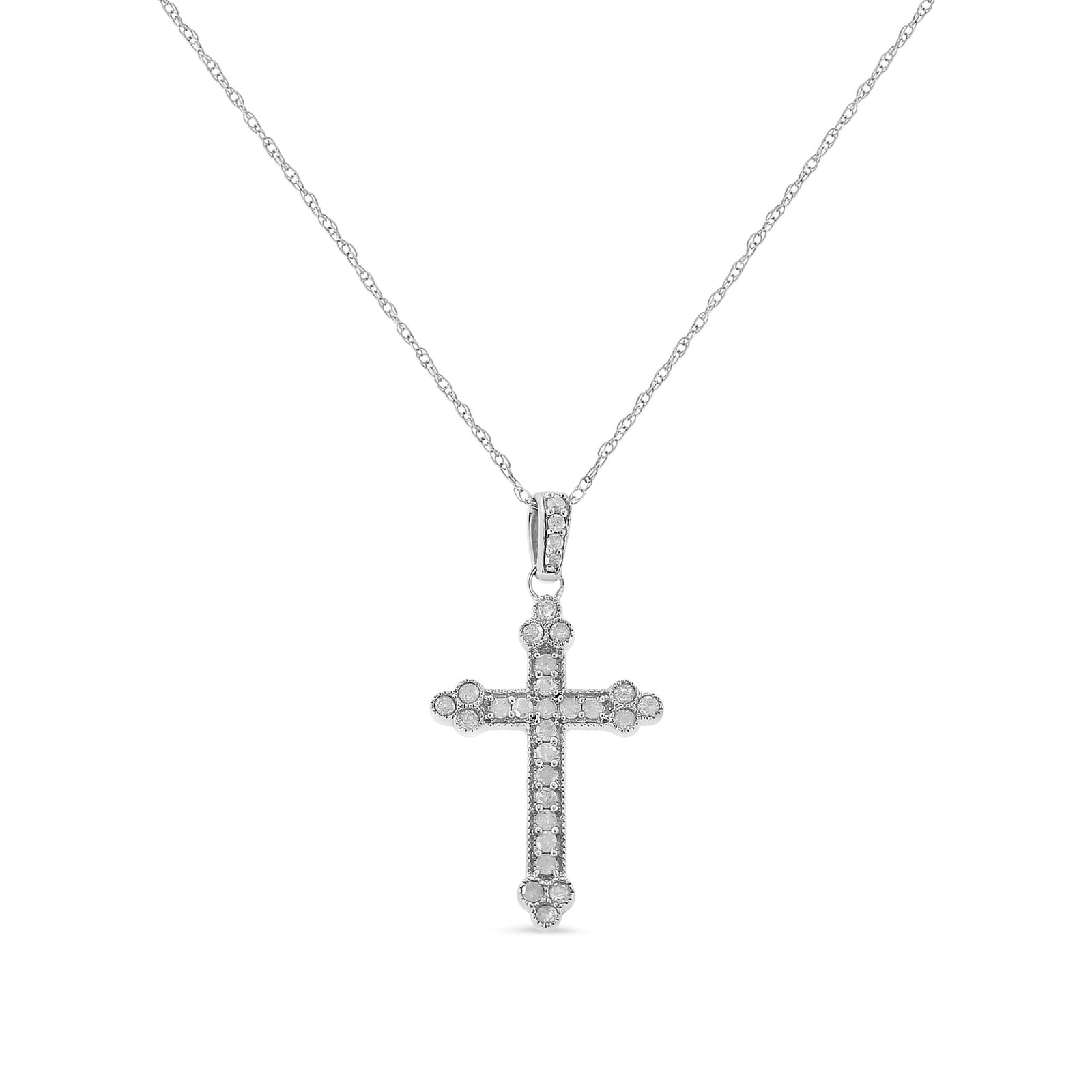 .925 Sterling Silver 1/4 Cttw Prong Set Round-Cut Diamond Cross 18" Pendant Necklace - (I-J Color, I3-Promo Quality) - LinkagejewelrydesignLinkagejewelrydesign