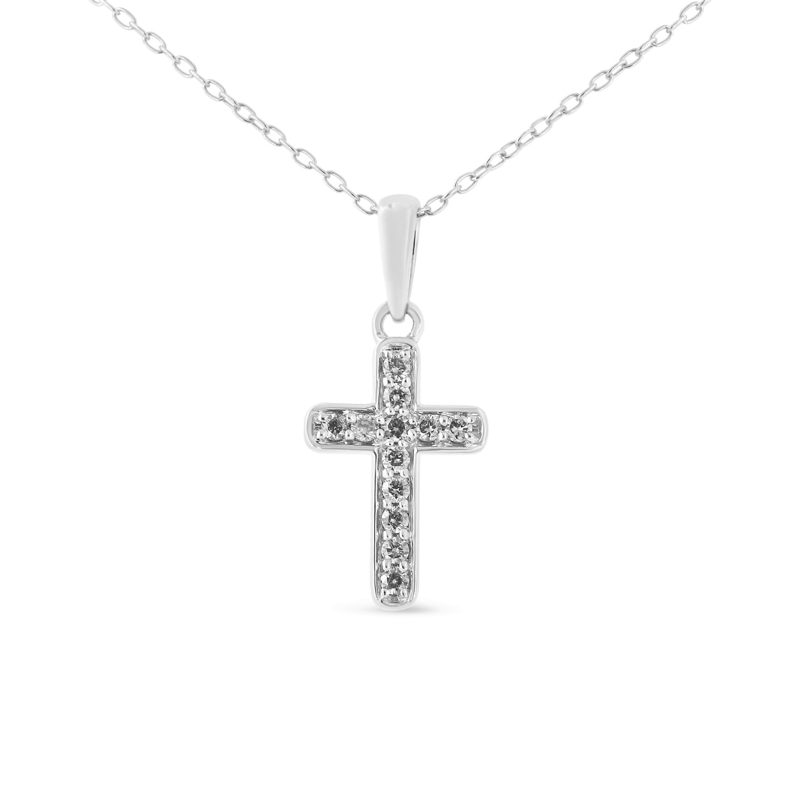 .925 Sterling Silver 1/4 Cttw Prong Set Round-Cut Diamond Cross 18" Pendant Necklace (J-K Color, I2-I3 Clarity) - LinkagejewelrydesignLinkagejewelrydesign
