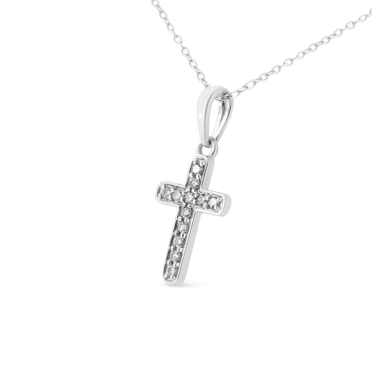 .925 Sterling Silver 1/4 Cttw Prong Set Round-Cut Diamond Cross 18&quot; Pendant Necklace (J-K Color, I2-I3 Clarity) - LinkagejewelrydesignLinkagejewelrydesign