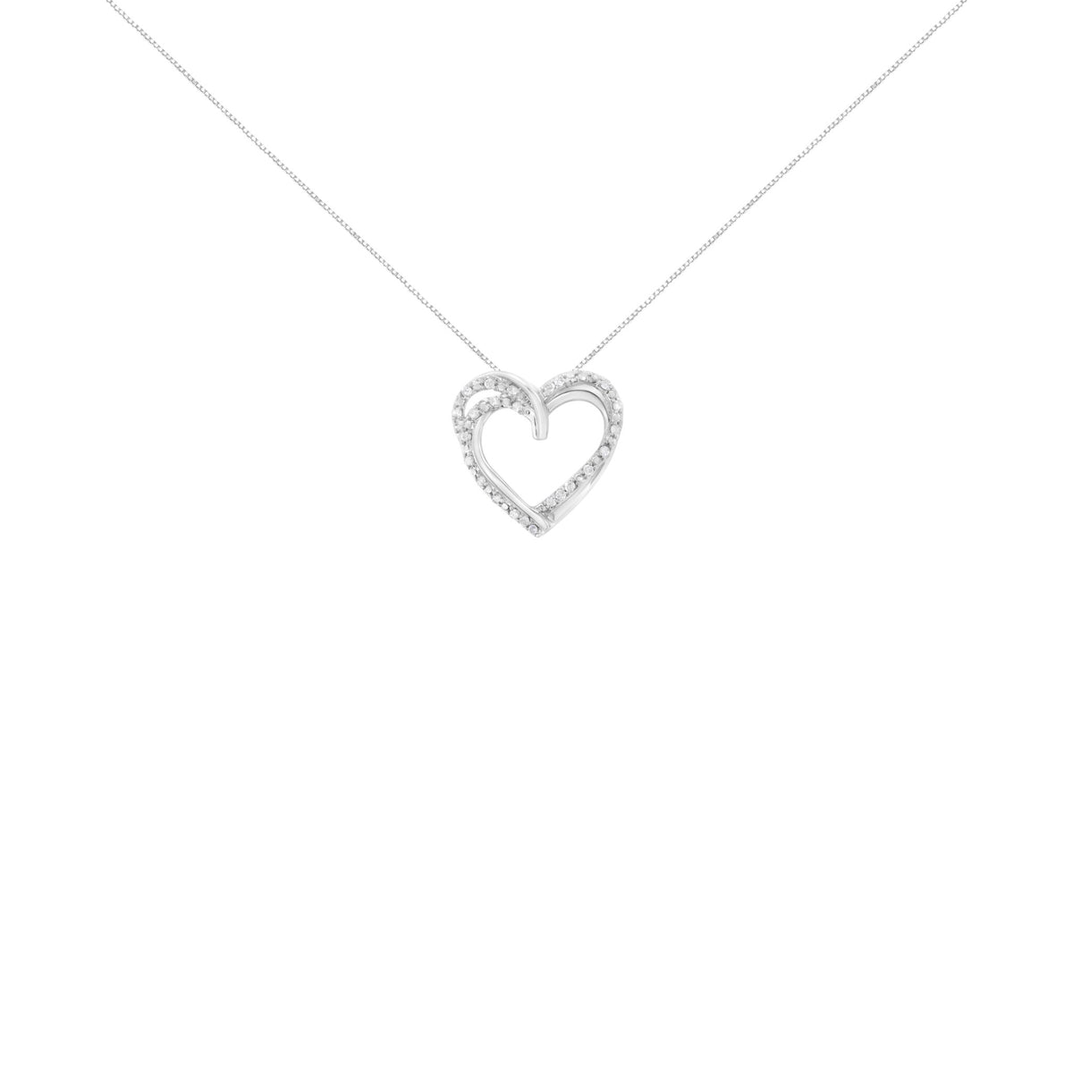 .925 Sterling Silver 1/4 cttw Prong Set Round-Cut Diamond Woven Double Heart 18&quot; Pendant Necklace (I-J Color, I2-I3 Clarity) - LinkagejewelrydesignLinkagejewelrydesign