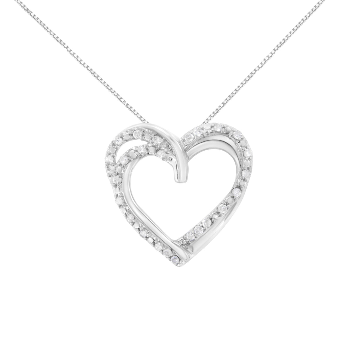 .925 Sterling Silver 1/4 cttw Prong Set Round-Cut Diamond Woven Double Heart 18&quot; Pendant Necklace (I-J Color, I2-I3 Clarity) - LinkagejewelrydesignLinkagejewelrydesign