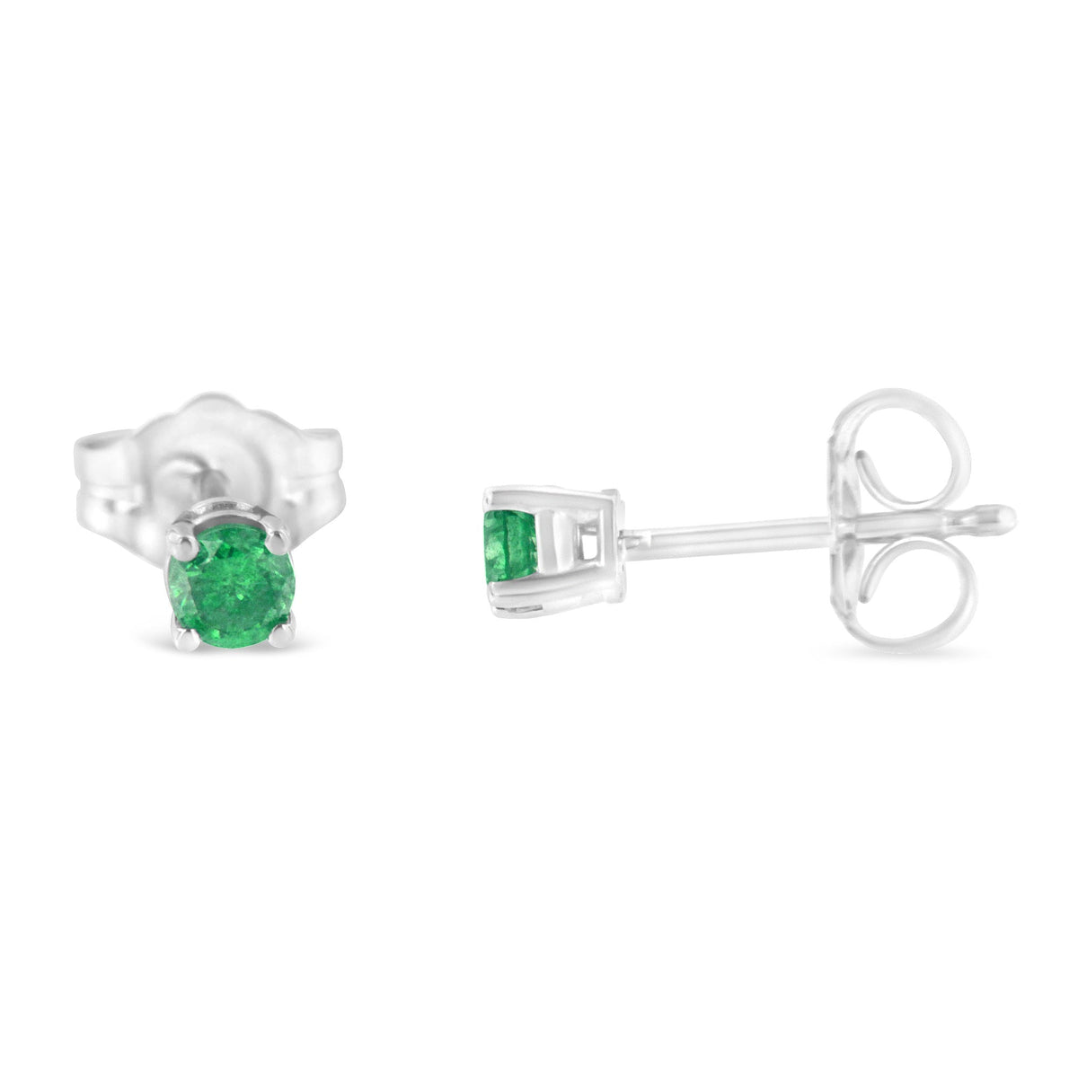 .925 Sterling Silver 1/4 Cttw Round Brilliant-Cut Green Diamond Classic 4-Prong Stud Earrings (Fancy Color-Enhanced, I2-I3 Clarity) - LinkagejewelrydesignLinkagejewelrydesign