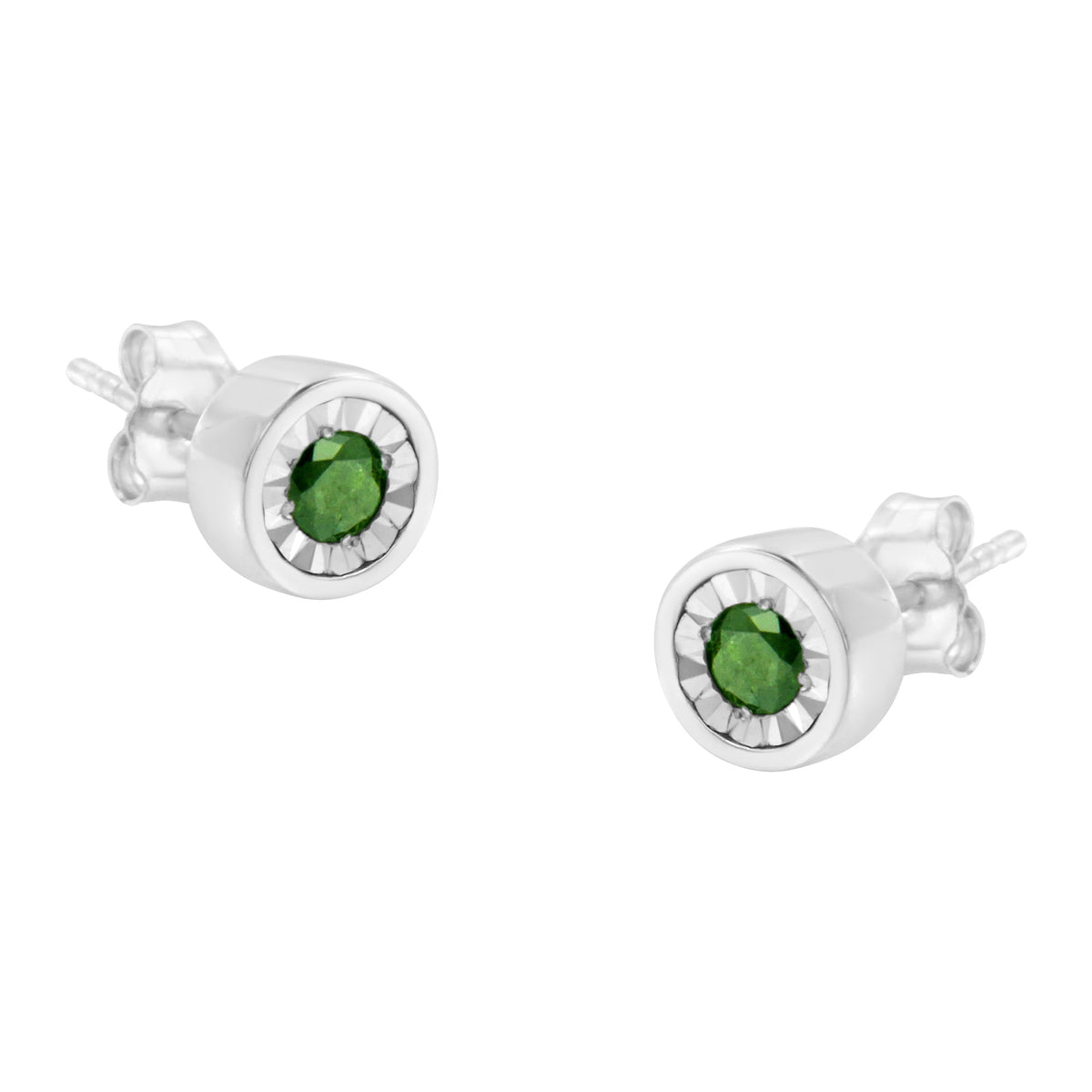 .925 Sterling Silver 1/4 Cttw Round Brilliant-Cut Green Diamond Miracle-Set Stud Earrings (Fancy Color-Enhanced, I1-I2 Clarity) - LinkagejewelrydesignLinkagejewelrydesign