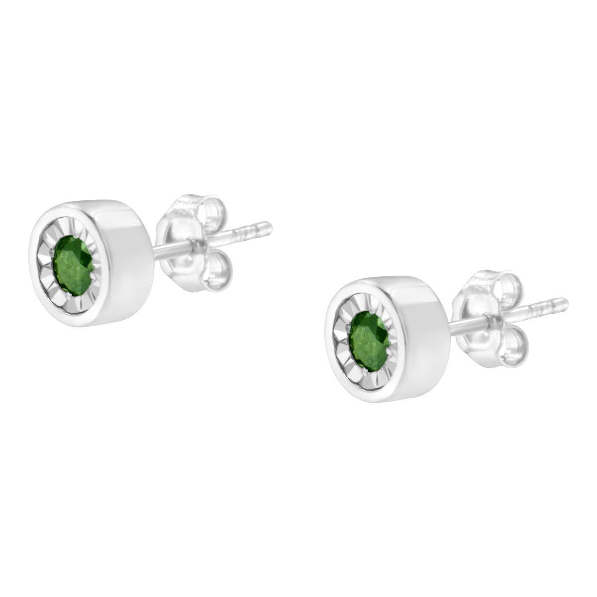 .925 Sterling Silver 1/4 Cttw Round Brilliant-Cut Green Diamond Miracle-Set Stud Earrings (Fancy Color-Enhanced, I1-I2 Clarity) - LinkagejewelrydesignLinkagejewelrydesign