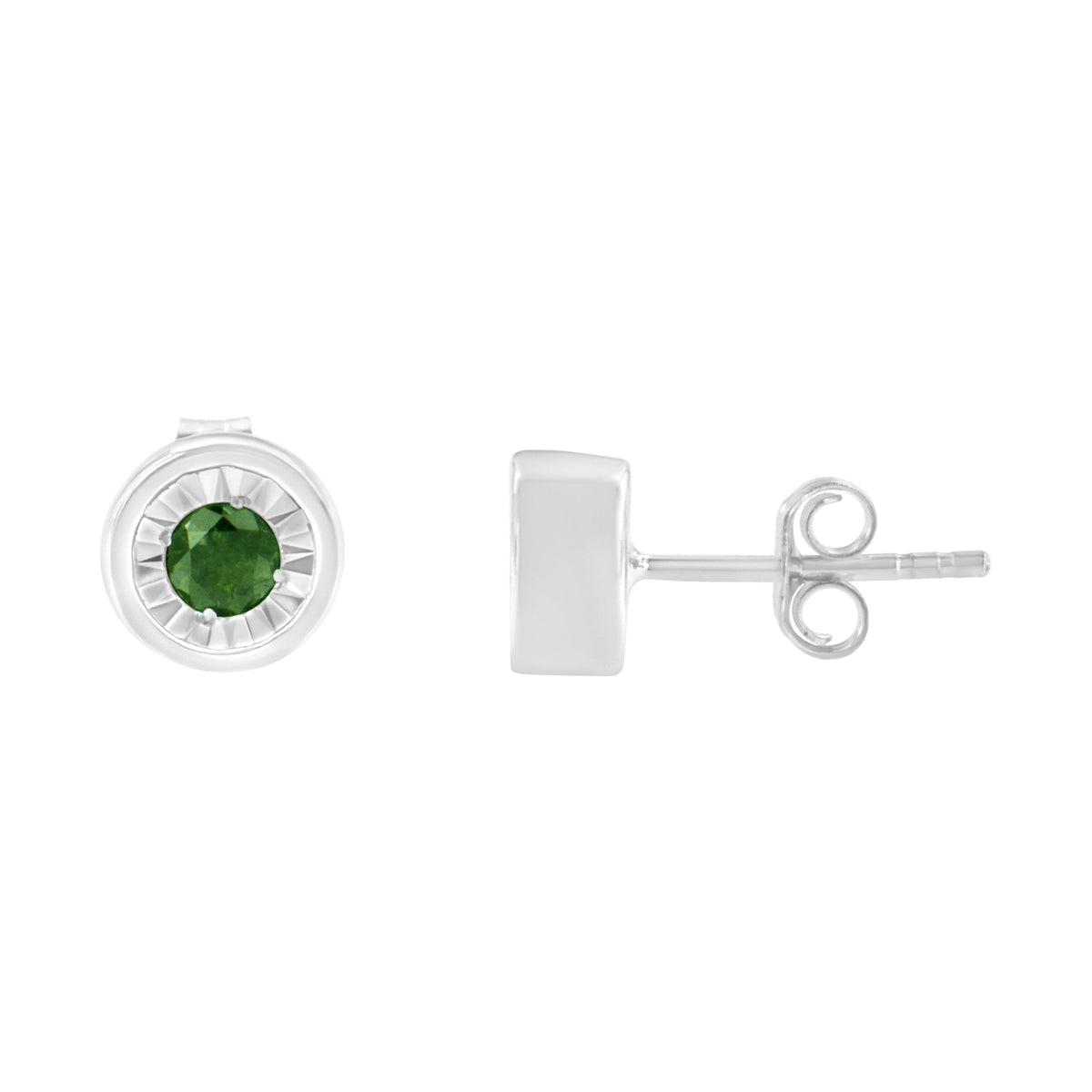 .925 Sterling Silver 1/4 Cttw Round Brilliant-Cut Green Diamond Miracle-Set Stud Earrings (Fancy Color-Enhanced, I1-I2 Clarity) - LinkagejewelrydesignLinkagejewelrydesign