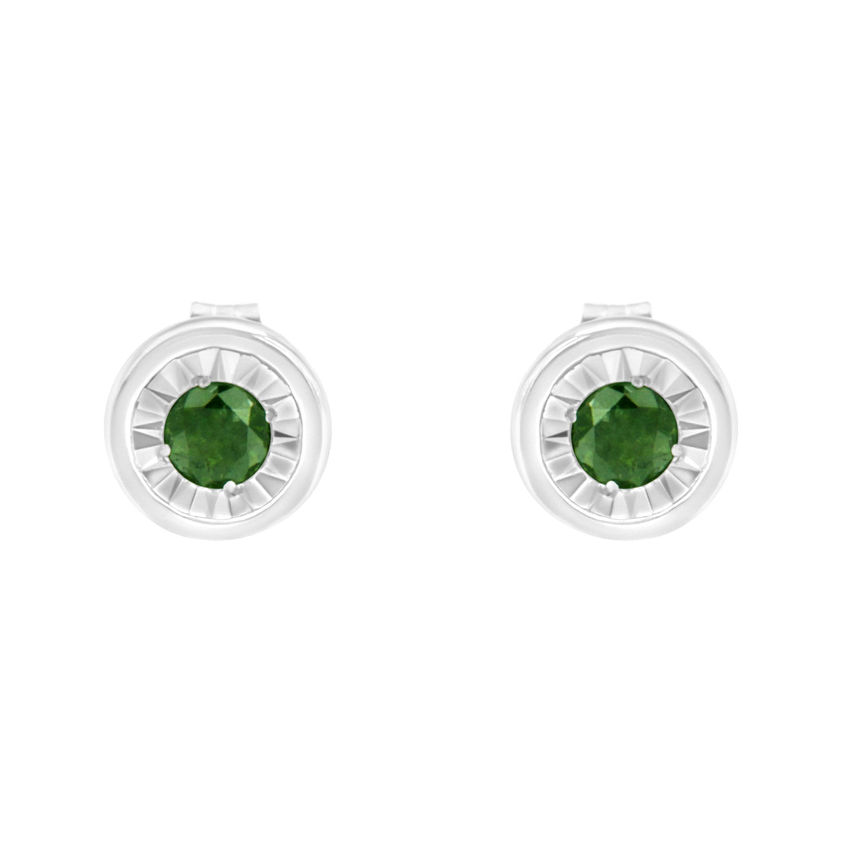 .925 Sterling Silver 1/4 Cttw Round Brilliant-Cut Green Diamond Miracle-Set Stud Earrings (Fancy Color-Enhanced, I1-I2 Clarity) - LinkagejewelrydesignLinkagejewelrydesign