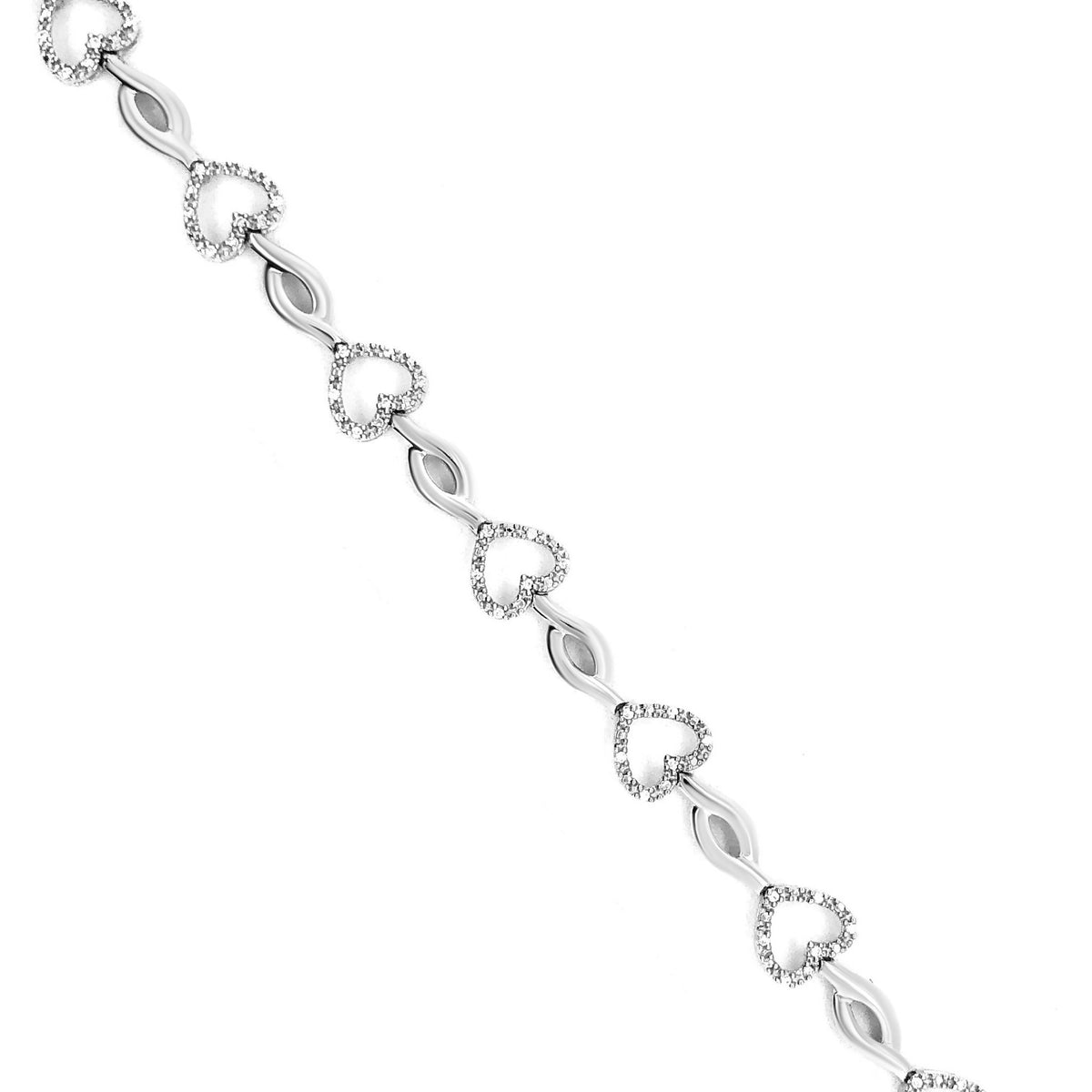 .925 Sterling Silver 1/4 Cttw Round-Cut Diamond Alternating Heart and Leaf Link Bracelet (I-J Color, I3 Clarity) - Size 7.25&quot; - LinkagejewelrydesignLinkagejewelrydesign