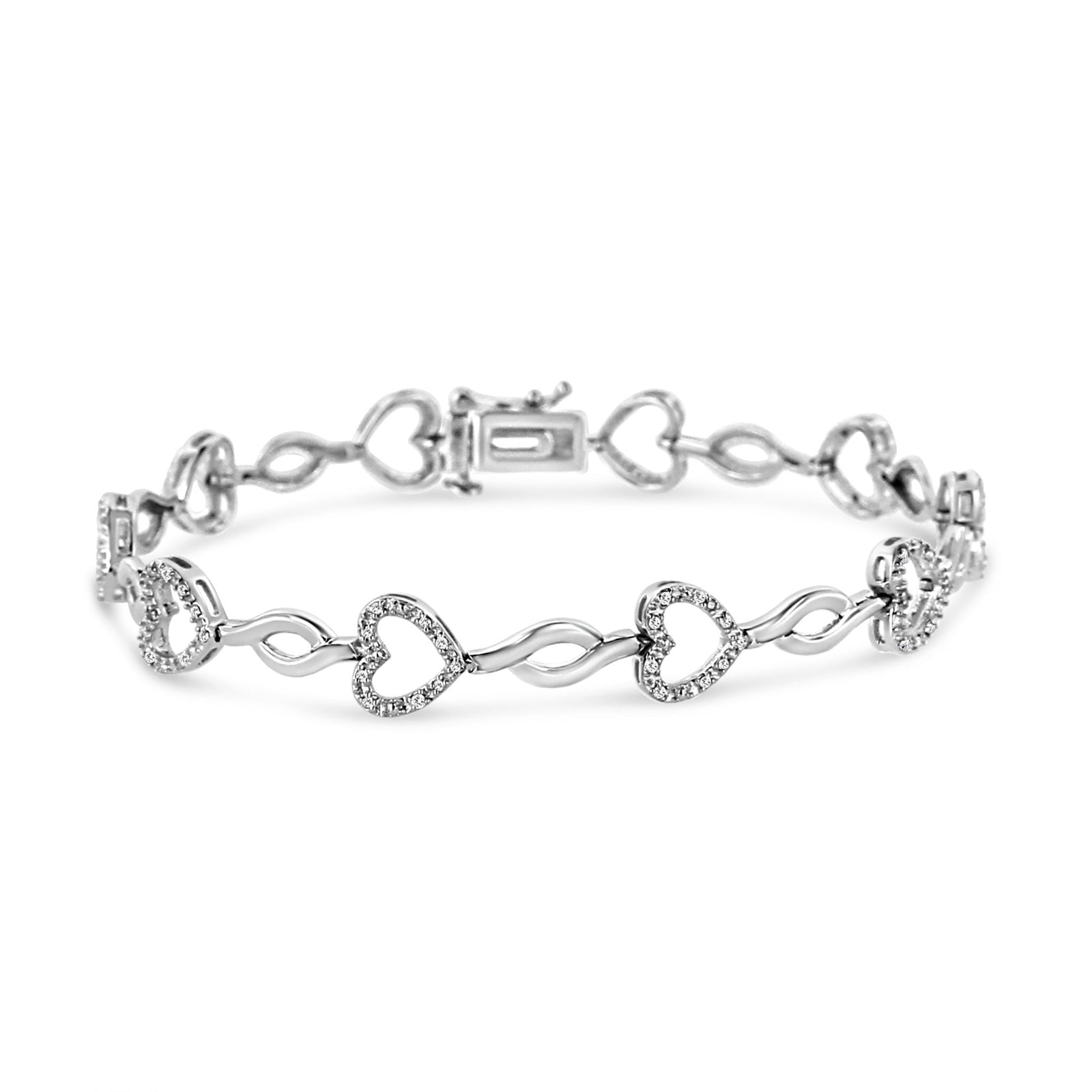 .925 Sterling Silver 1/4 Cttw Round-Cut Diamond Alternating Heart and Leaf Link Bracelet (I-J Color, I3 Clarity) - Size 7.25" - LinkagejewelrydesignLinkagejewelrydesign