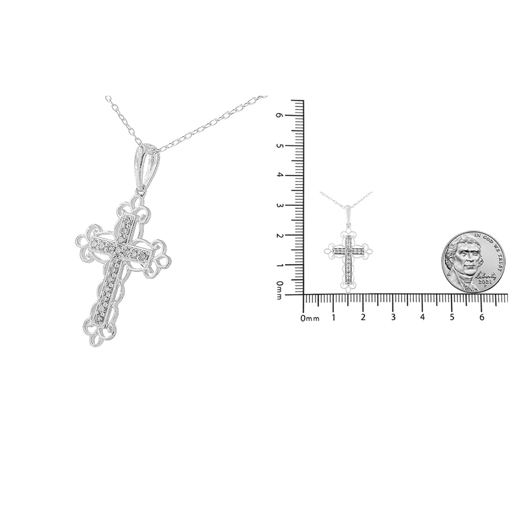 .925 Sterling Silver 1/4 Cttw Round Cut Diamond Art Deco Style Cross 18&quot; Pendant Necklace (J-K Color, I2-I3 Clarity) - LinkagejewelrydesignLinkagejewelrydesign