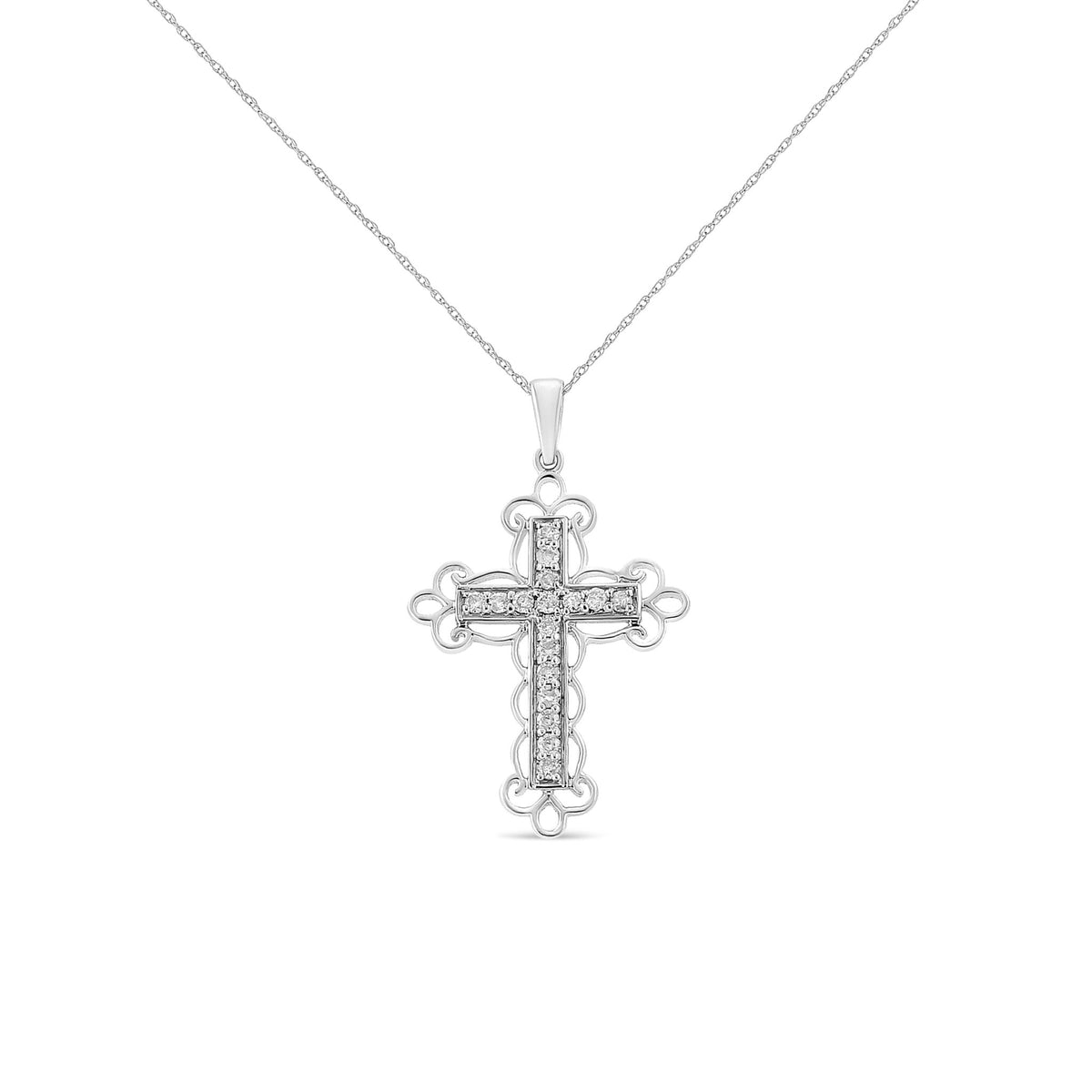 .925 Sterling Silver 1/4 Cttw Round Cut Diamond Art Deco Style Cross 18&quot; Pendant Necklace (J-K Color, I2-I3 Clarity) - LinkagejewelrydesignLinkagejewelrydesign