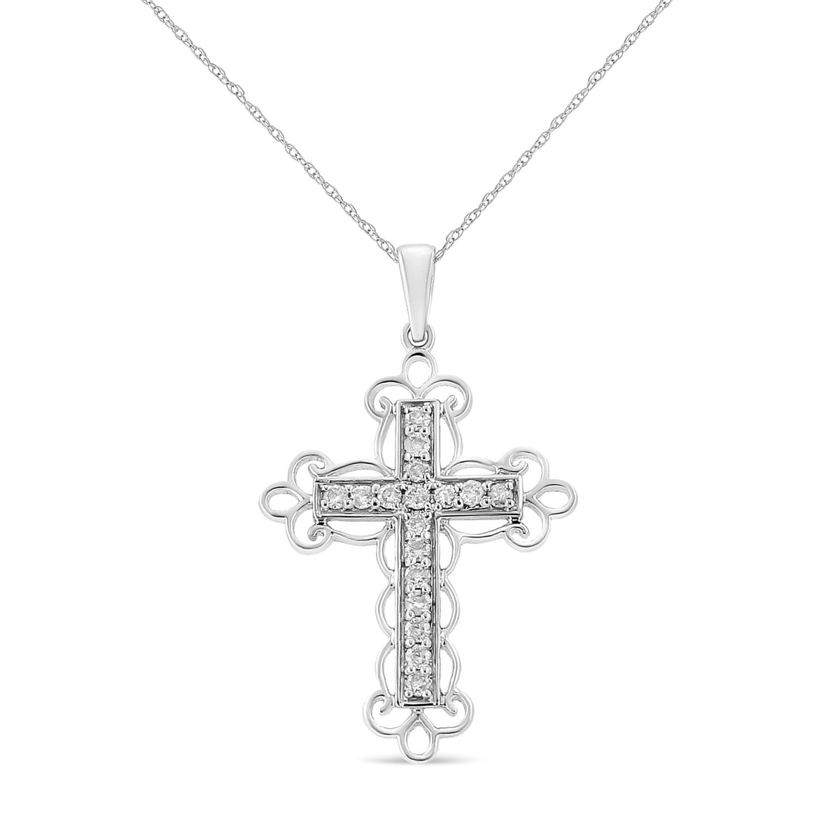 .925 Sterling Silver 1/4 Cttw Round Cut Diamond Art Deco Style Cross 18&quot; Pendant Necklace (J-K Color, I2-I3 Clarity) - LinkagejewelrydesignLinkagejewelrydesign