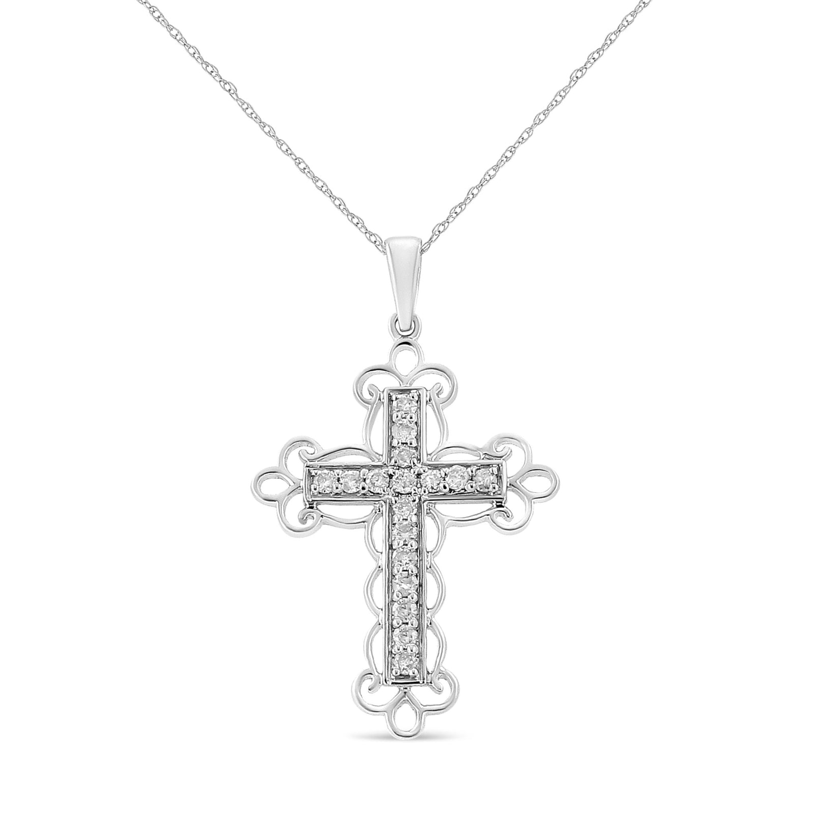 .925 Sterling Silver 1/4 Cttw Round Cut Diamond Art Deco Style Cross 18" Pendant Necklace (J-K Color, I2-I3 Clarity) - LinkagejewelrydesignLinkagejewelrydesign