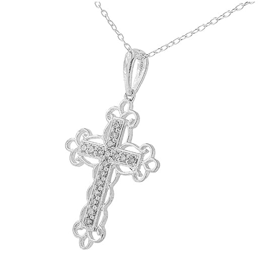 .925 Sterling Silver 1/4 Cttw Round Cut Diamond Art Deco Style Cross 18&quot; Pendant Necklace (J-K Color, I2-I3 Clarity) - LinkagejewelrydesignLinkagejewelrydesign