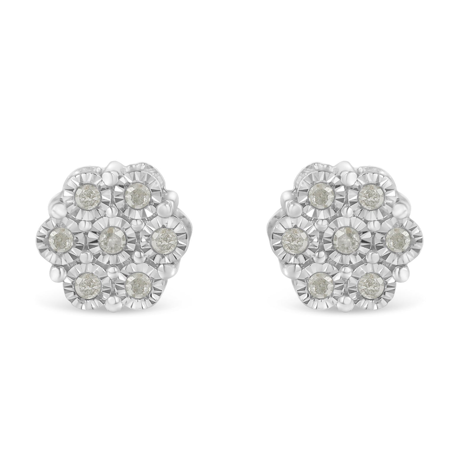 .925 Sterling Silver 1/4 Cttw Round-Cut Diamond Miracle-Set Floral Cluster Button Stud Earrings (I-J Color, I3 Clarity) - LinkagejewelrydesignLinkagejewelrydesign