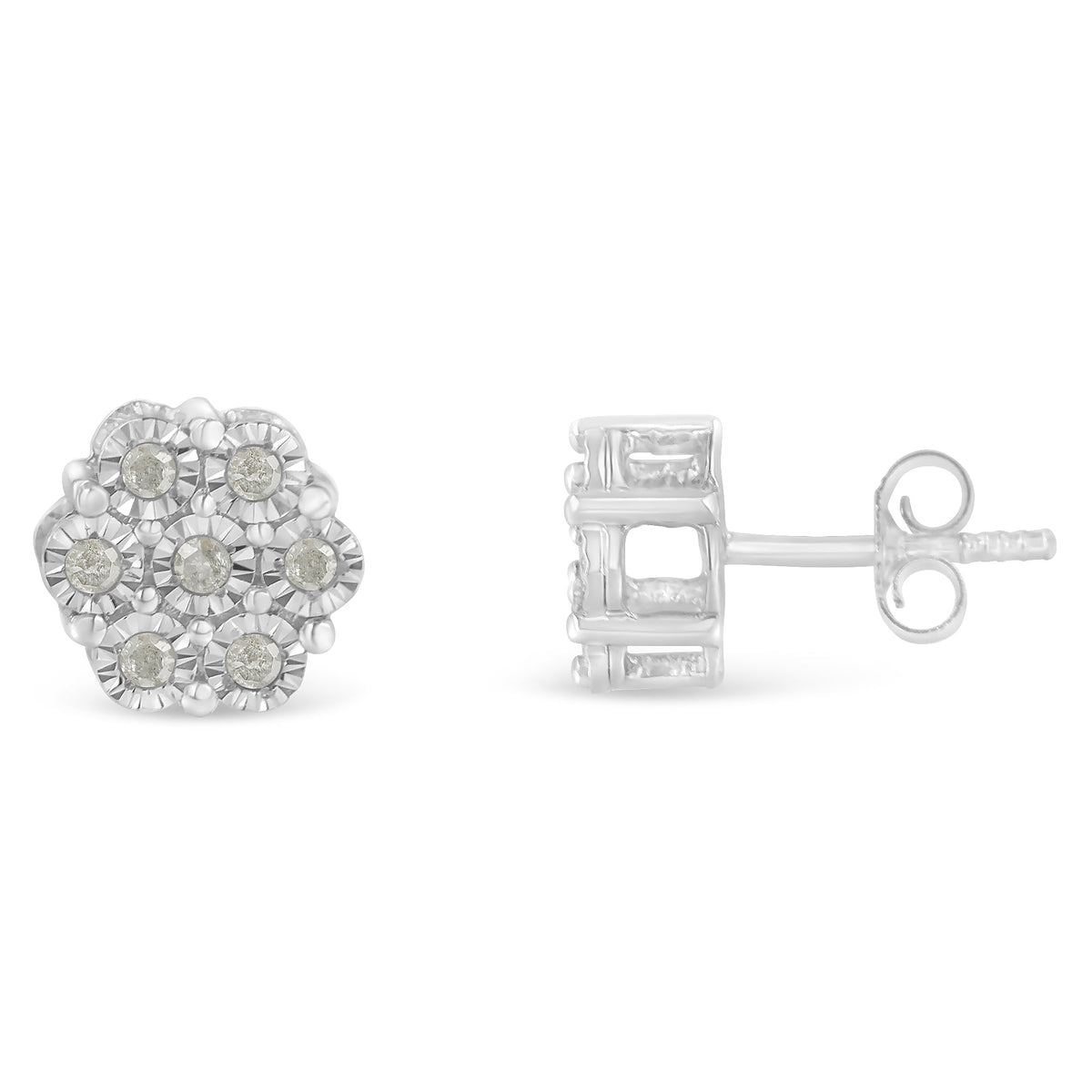 .925 Sterling Silver 1/4 Cttw Round-Cut Diamond Miracle-Set Floral Cluster Button Stud Earrings (I-J Color, I3 Clarity) - LinkagejewelrydesignLinkagejewelrydesign