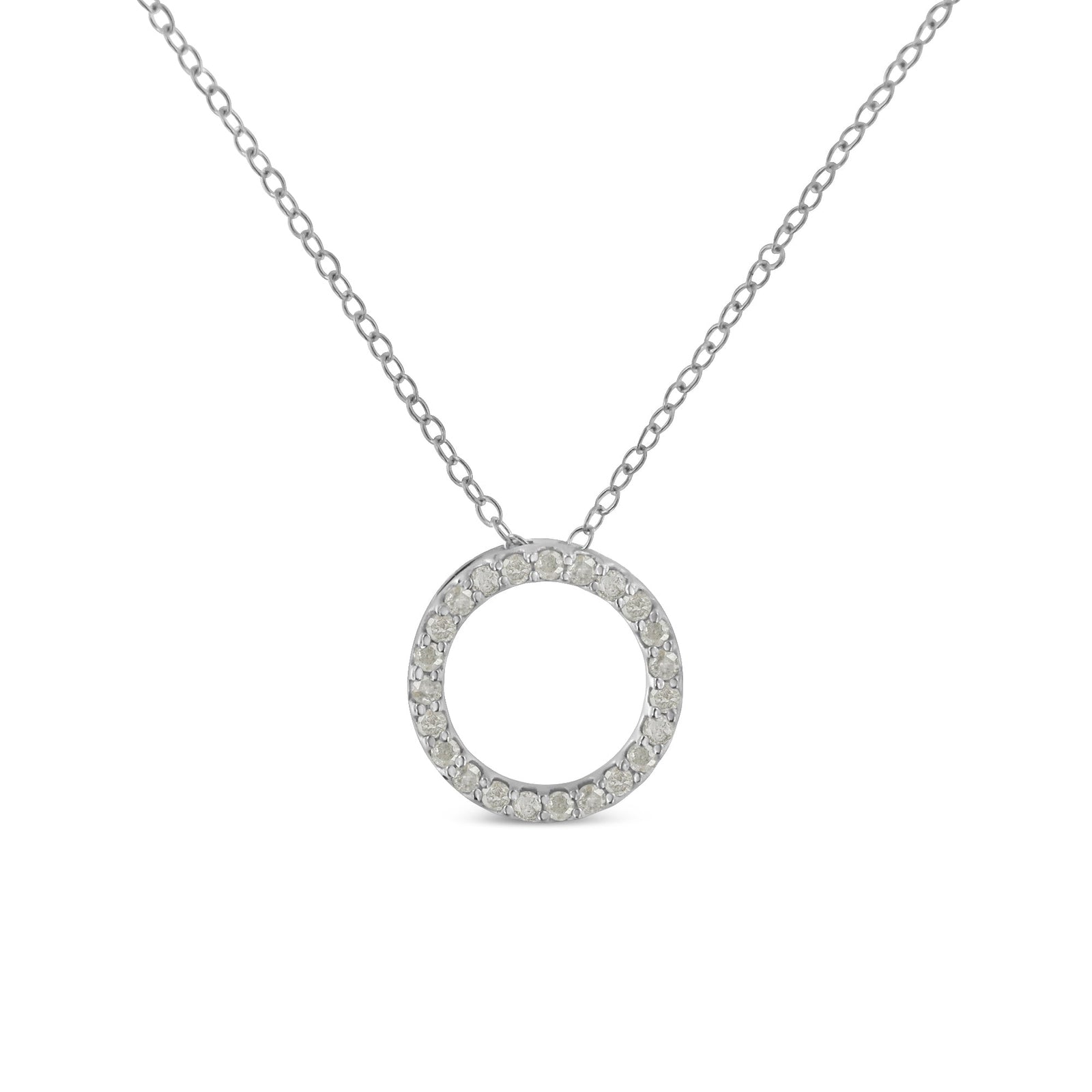 .925 Sterling Silver 1/4 Cttw Round-cut Diamond Open Circle Halo 18" Pendant Necklace (I-J Color, I2-I3 Clarity) - LinkagejewelrydesignLinkagejewelrydesign