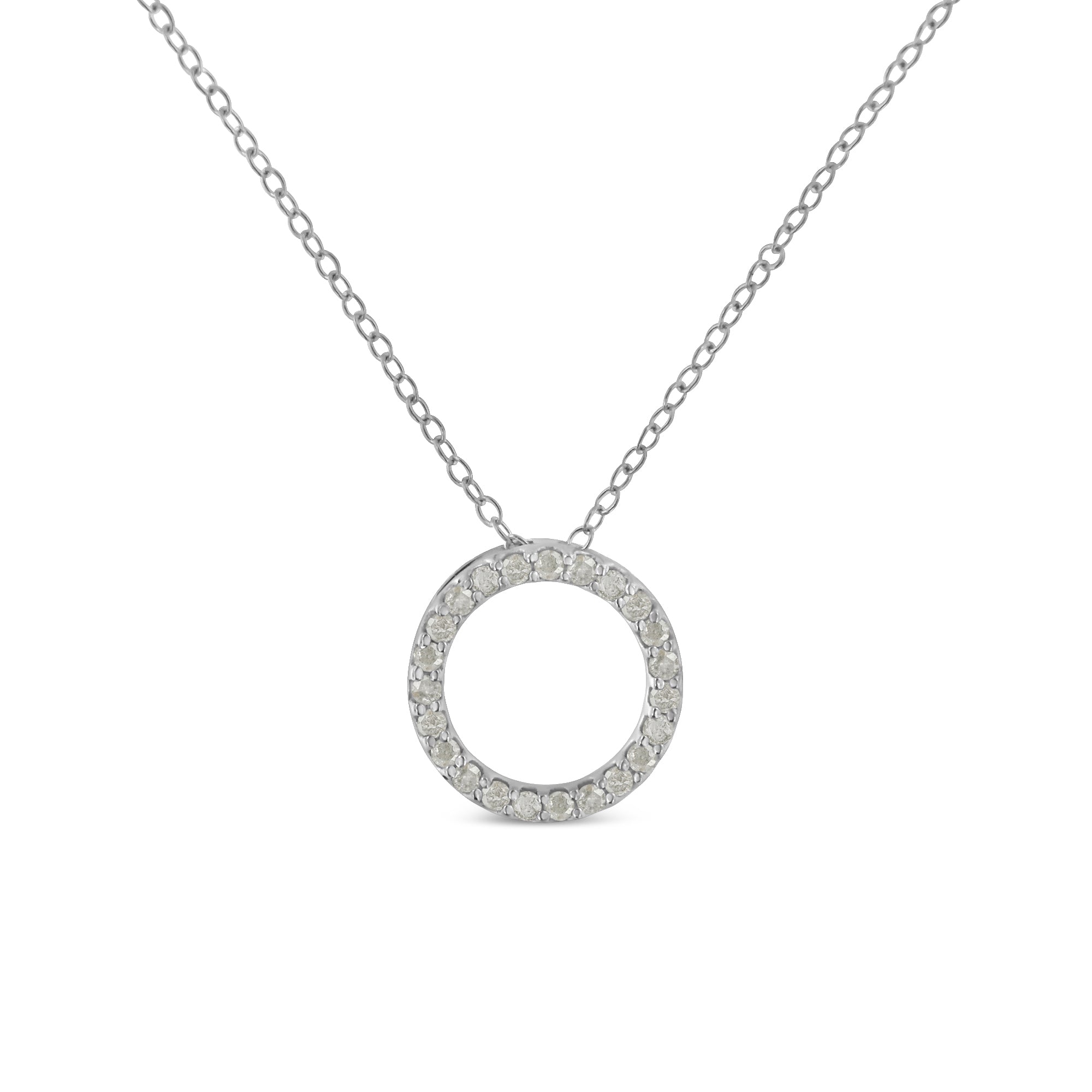 .925 Sterling Silver 1/4 Cttw Round-cut Diamond Open Circle Halo 18" Pendant Necklace (I-J Color, I2-I3 Clarity) - LinkagejewelrydesignLinkagejewelrydesign