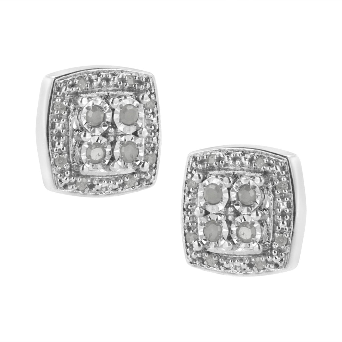 .925 Sterling Silver 1/4 cttw Round Cut Diamond Square Shape Milgrain Stud Earrings (I-J Color, I3 Clarity) - LinkagejewelrydesignLinkagejewelrydesign