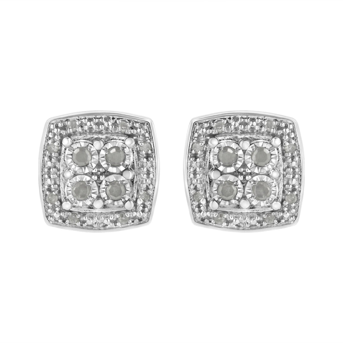 .925 Sterling Silver 1/4 cttw Round Cut Diamond Square Shape Milgrain Stud Earrings (I-J Color, I3 Clarity) - LinkagejewelrydesignLinkagejewelrydesign