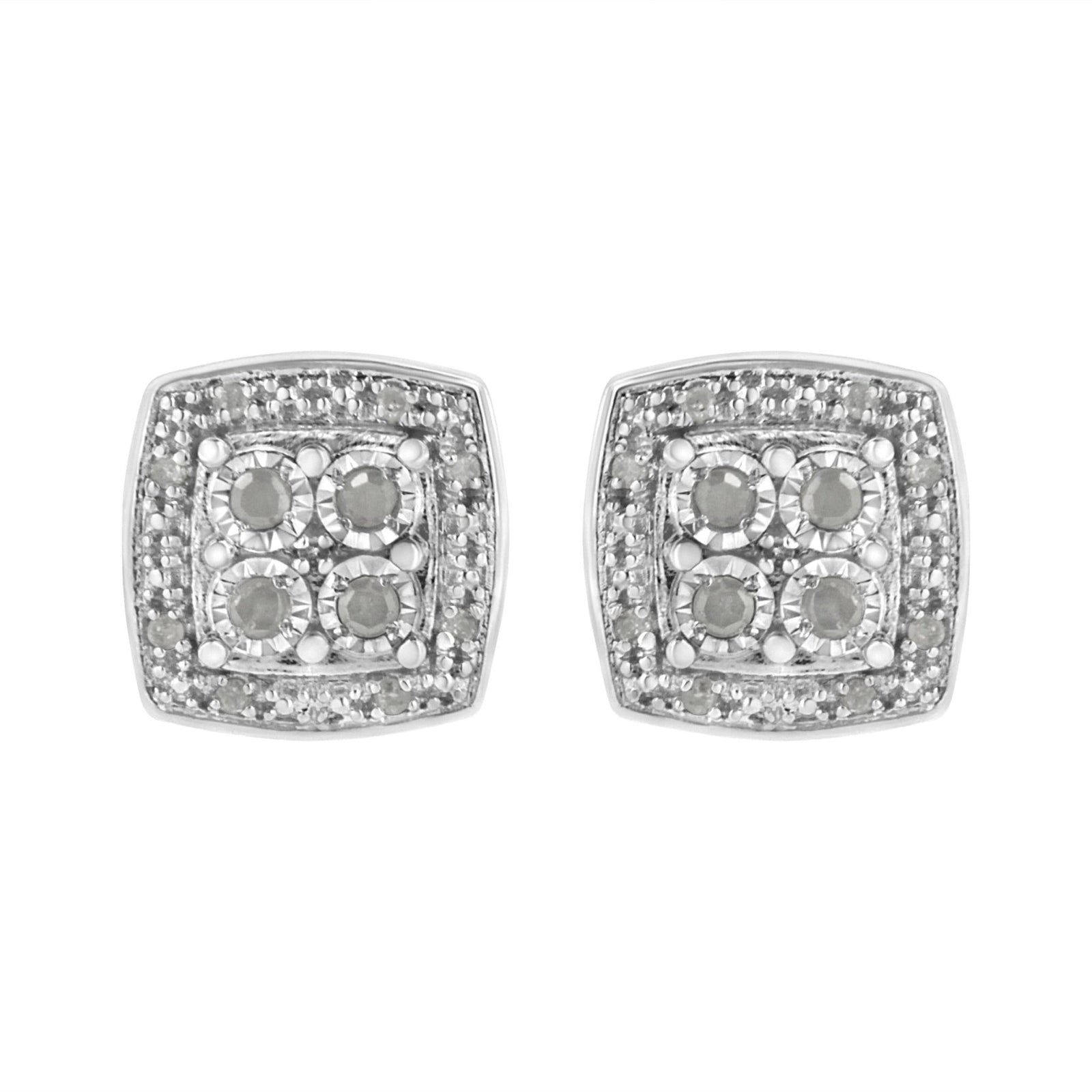 .925 Sterling Silver 1/4 cttw Round Cut Diamond Square Shape Milgrain Stud Earrings (I-J Color, I3 Clarity) - LinkagejewelrydesignLinkagejewelrydesign
