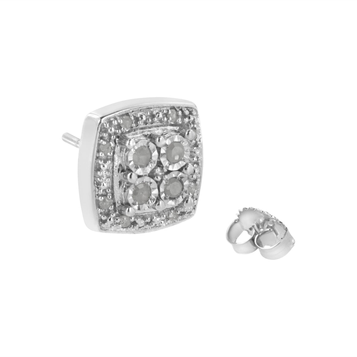 .925 Sterling Silver 1/4 cttw Round Cut Diamond Square Shape Milgrain Stud Earrings (I-J Color, I3 Clarity) - LinkagejewelrydesignLinkagejewelrydesign